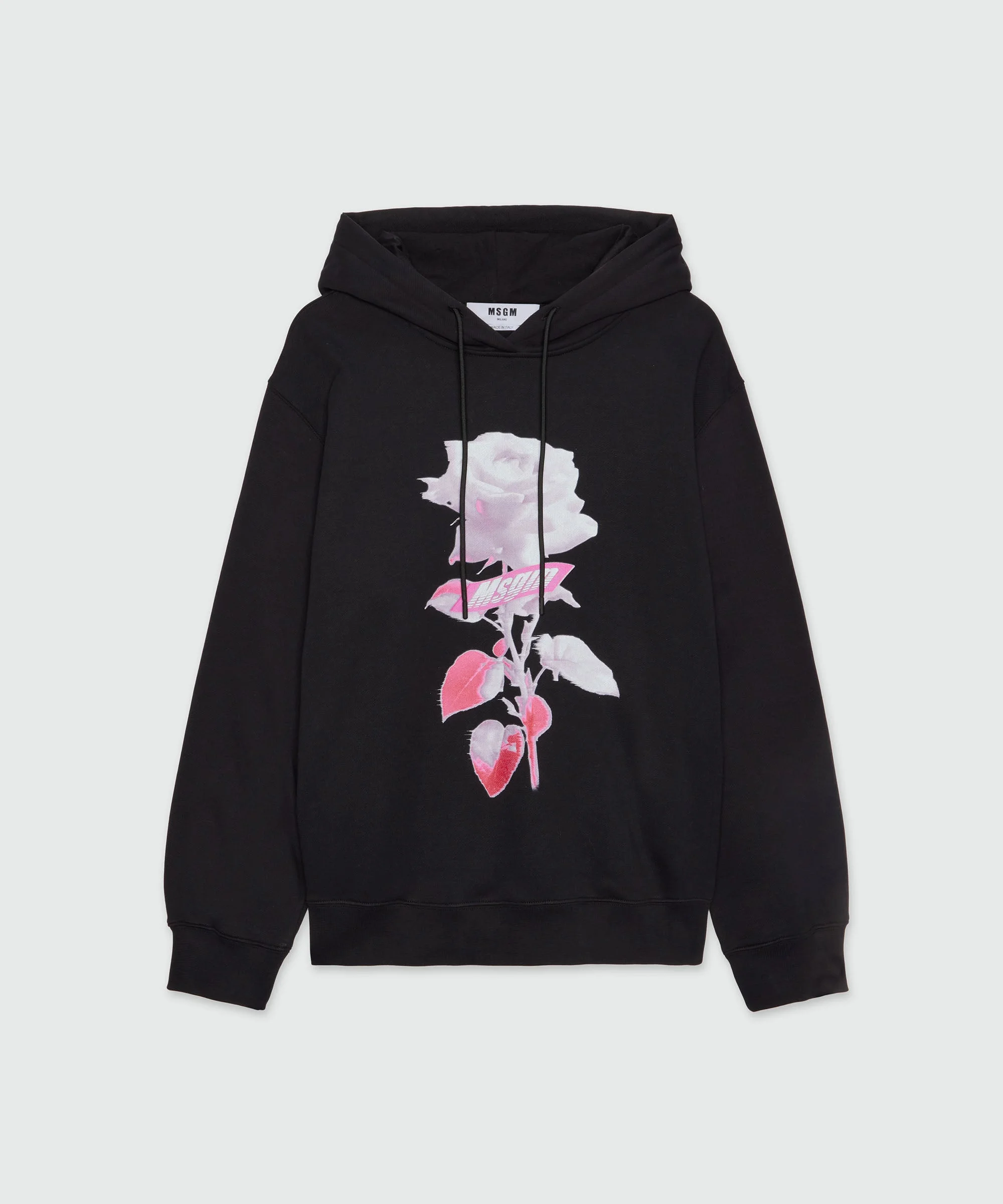 Black cotton hoodie with MSGM graphics - 1
