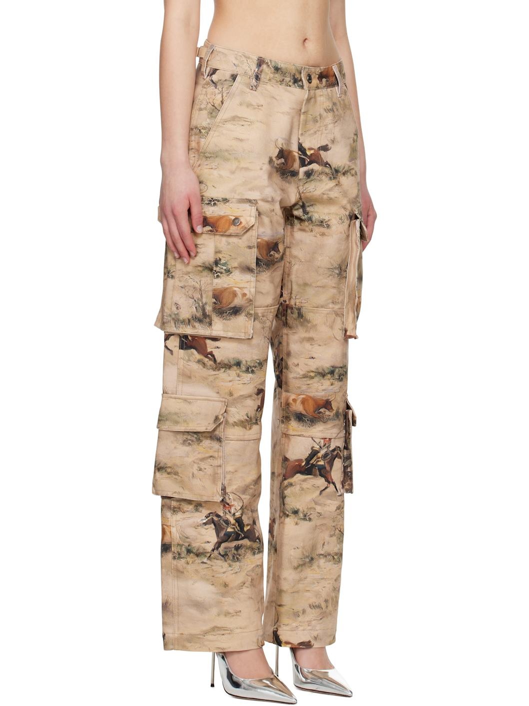 Beige Cowboy Printed Cargo Pants - 2