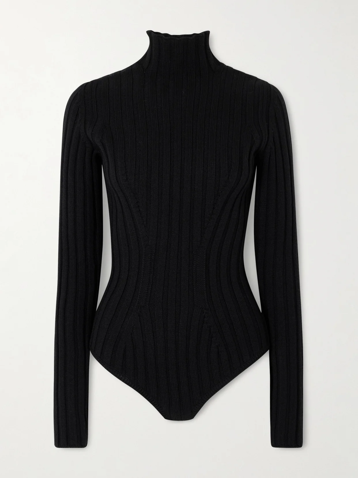 Ribbed Wool Turtleneck Bodysuit - 1