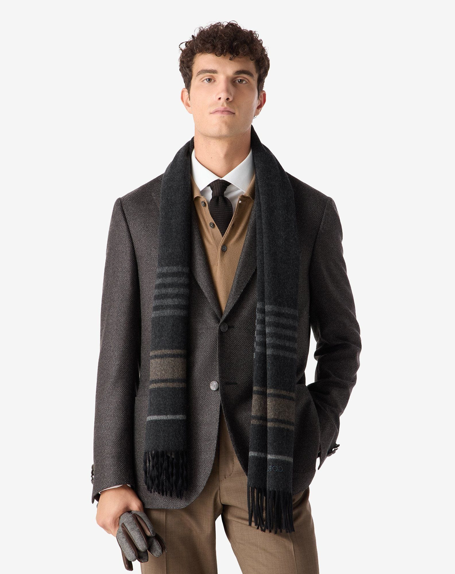 Brown wool, cashmere and silk hopsack jacket - 2