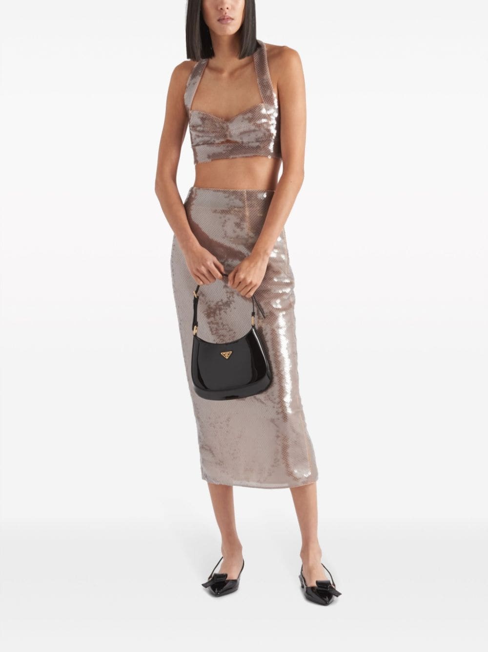 sequined tulle cropped top - 2