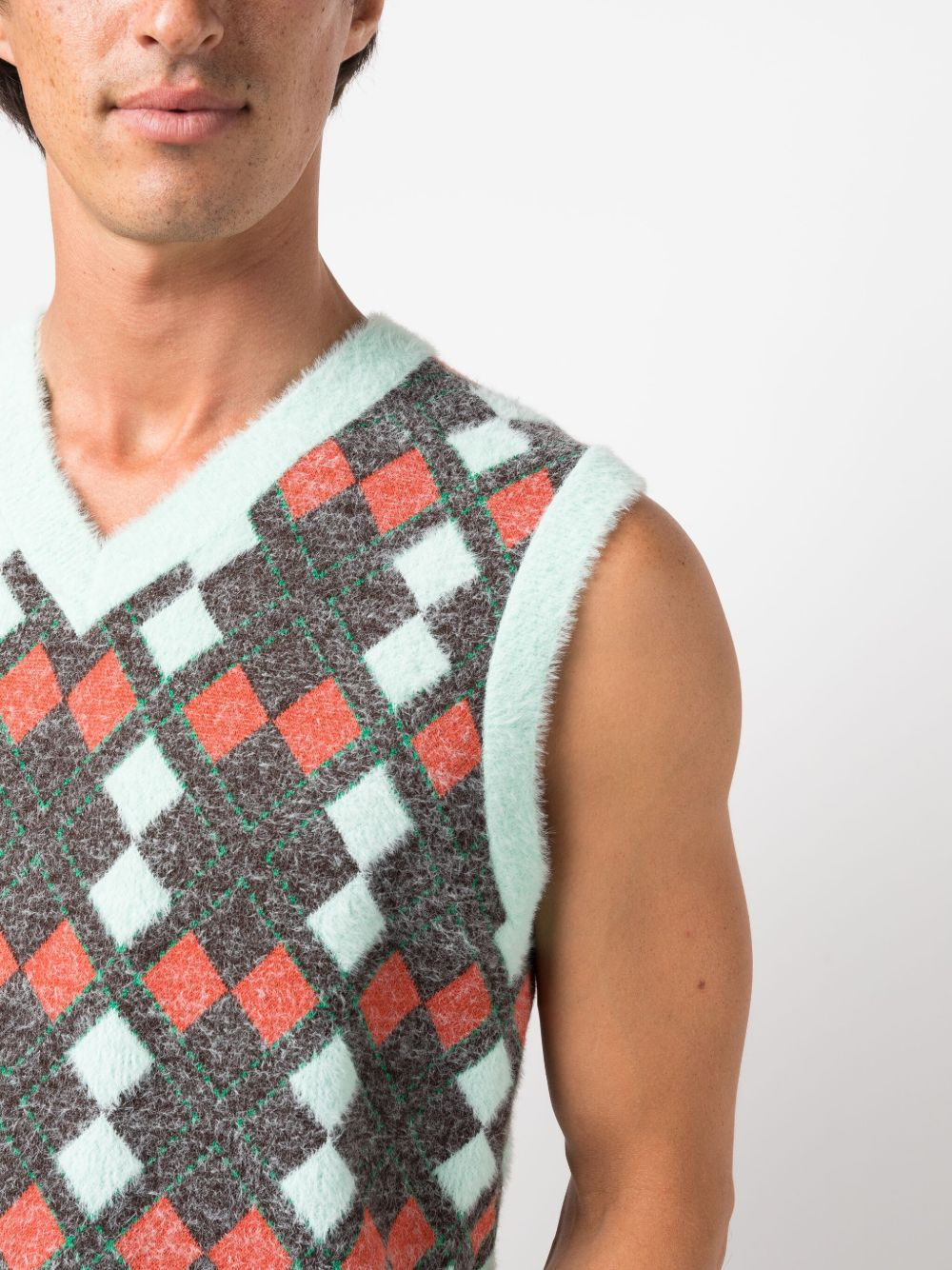 x Wales Bonner argyle-check knitted vest - 6