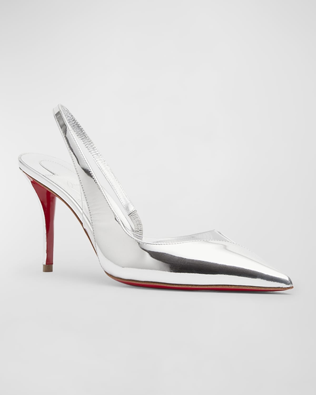 Posticha Metallic PVC Red Sole Slingback Pumps - 2