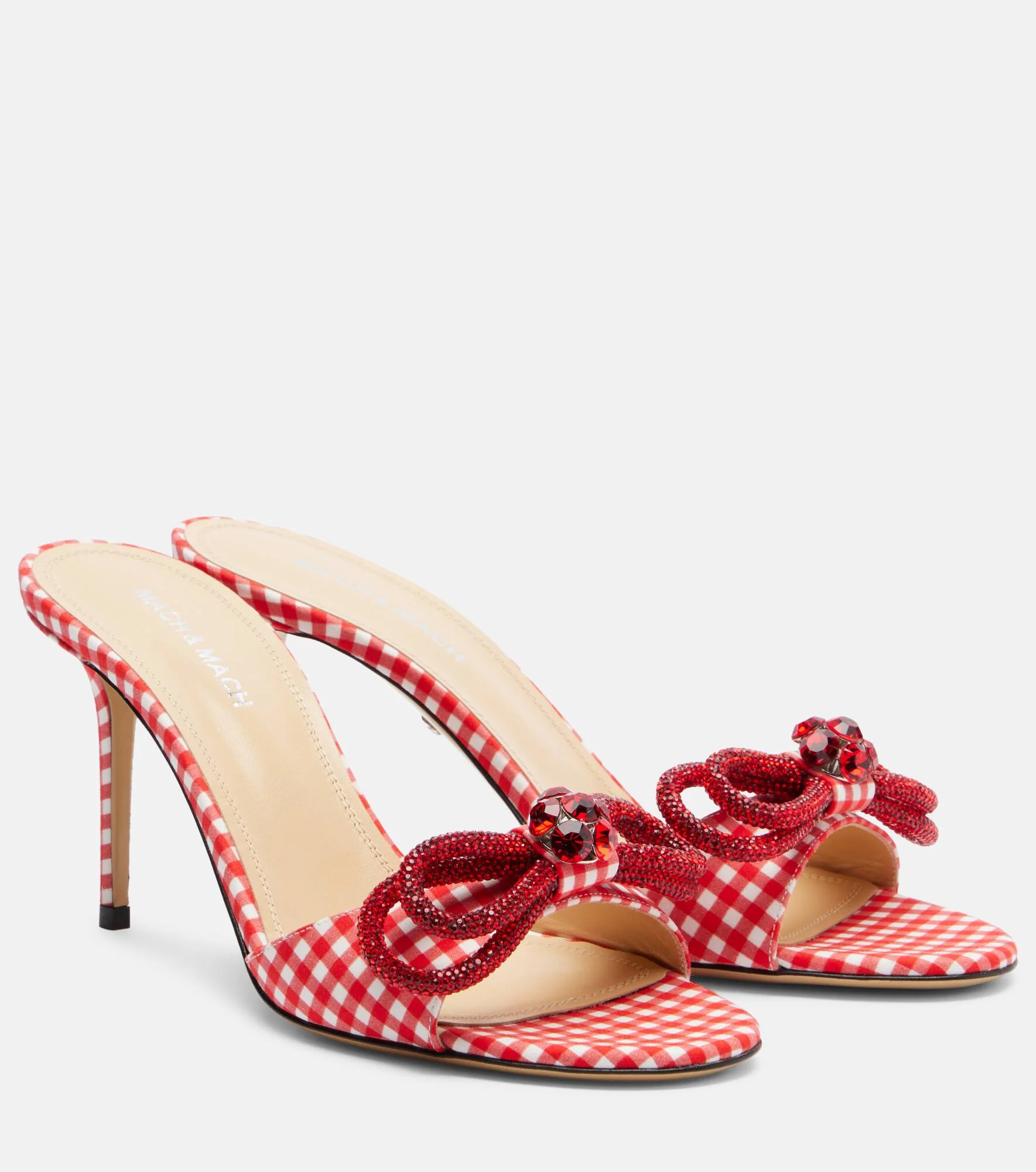 Double Bow 85 gingham mules - 1