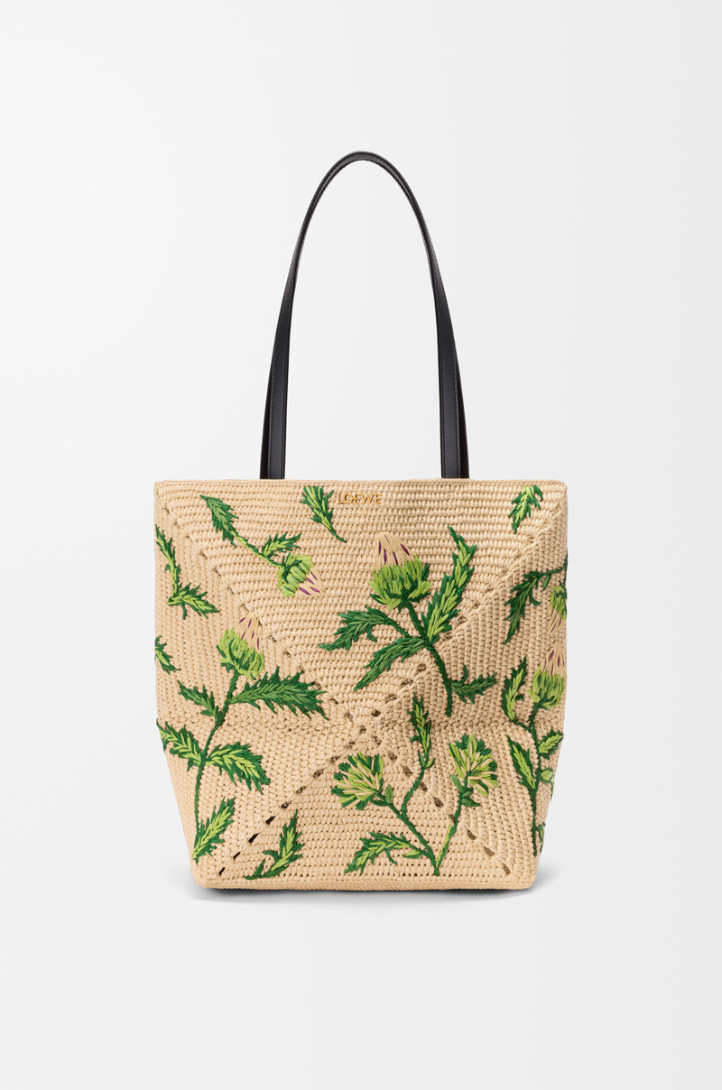 Medium Puzzle Fold tote in raffia and calfskin 1