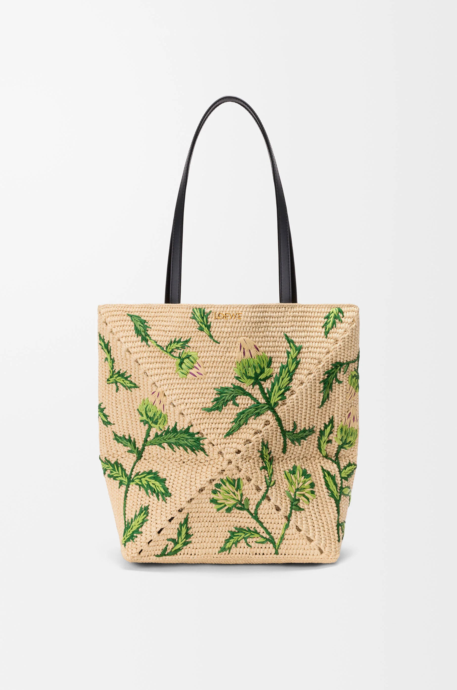 Medium Puzzle Fold tote in raffia and calfskin - 1