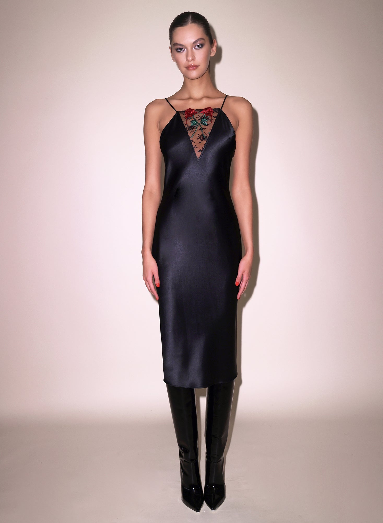 Vampire Rose Embroidery Slip Dress - 3