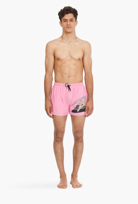 Pink swimsuit with Balmain logo print - 4