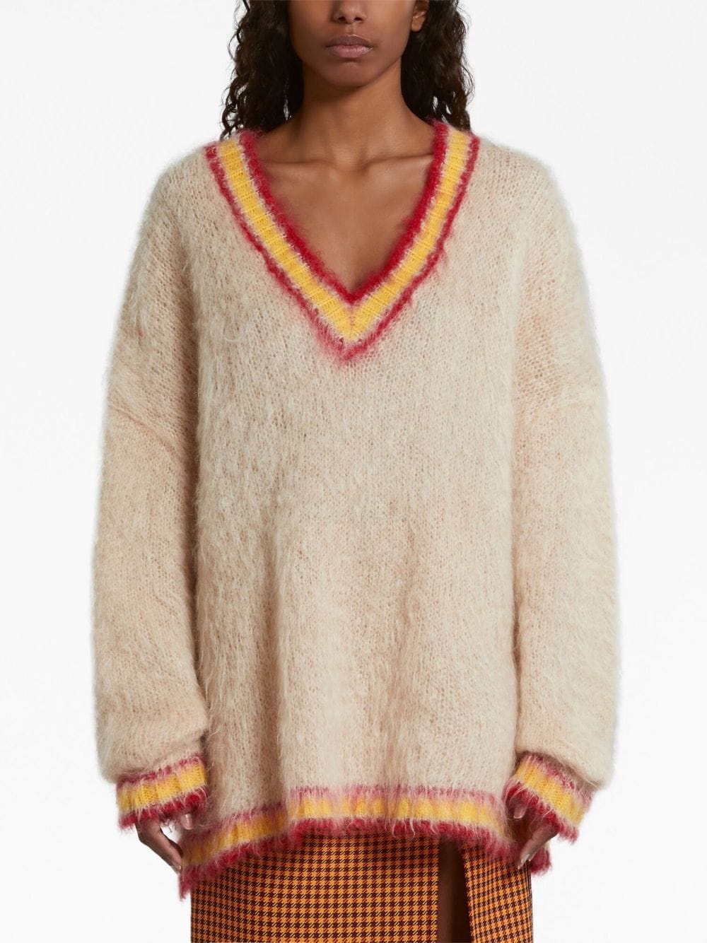 striped-trim mohair-blend brushed jumper - 3