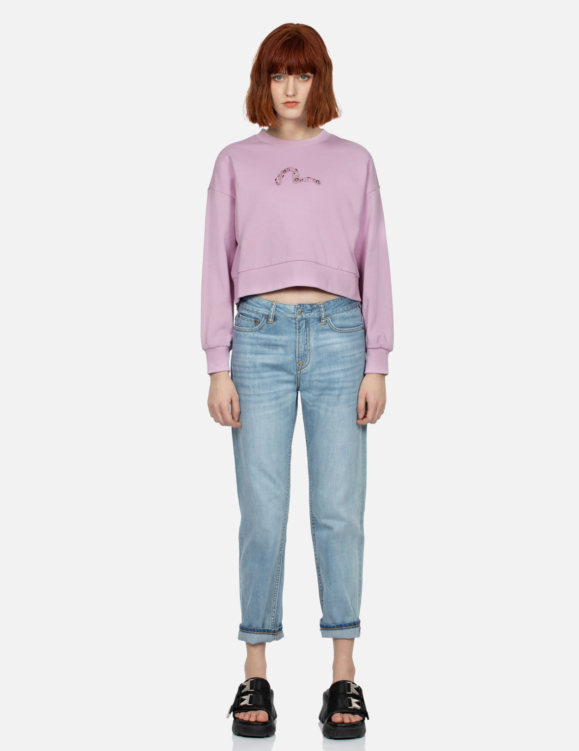 RHINESTONE SEAGULL CROPPED SWEATSHIRT - 5
