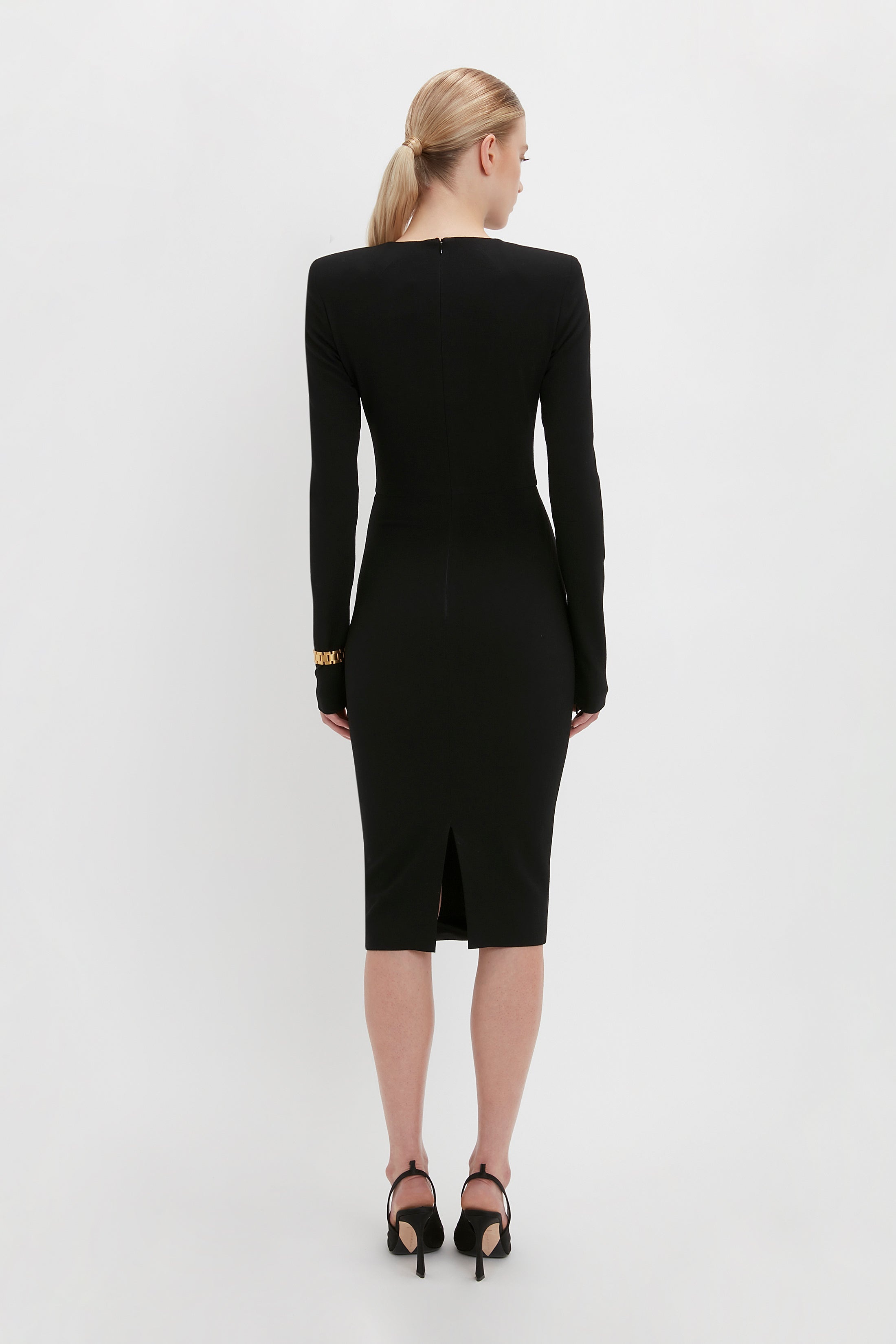 Long Sleeve T-Shirt Fitted Dress In Black - 4