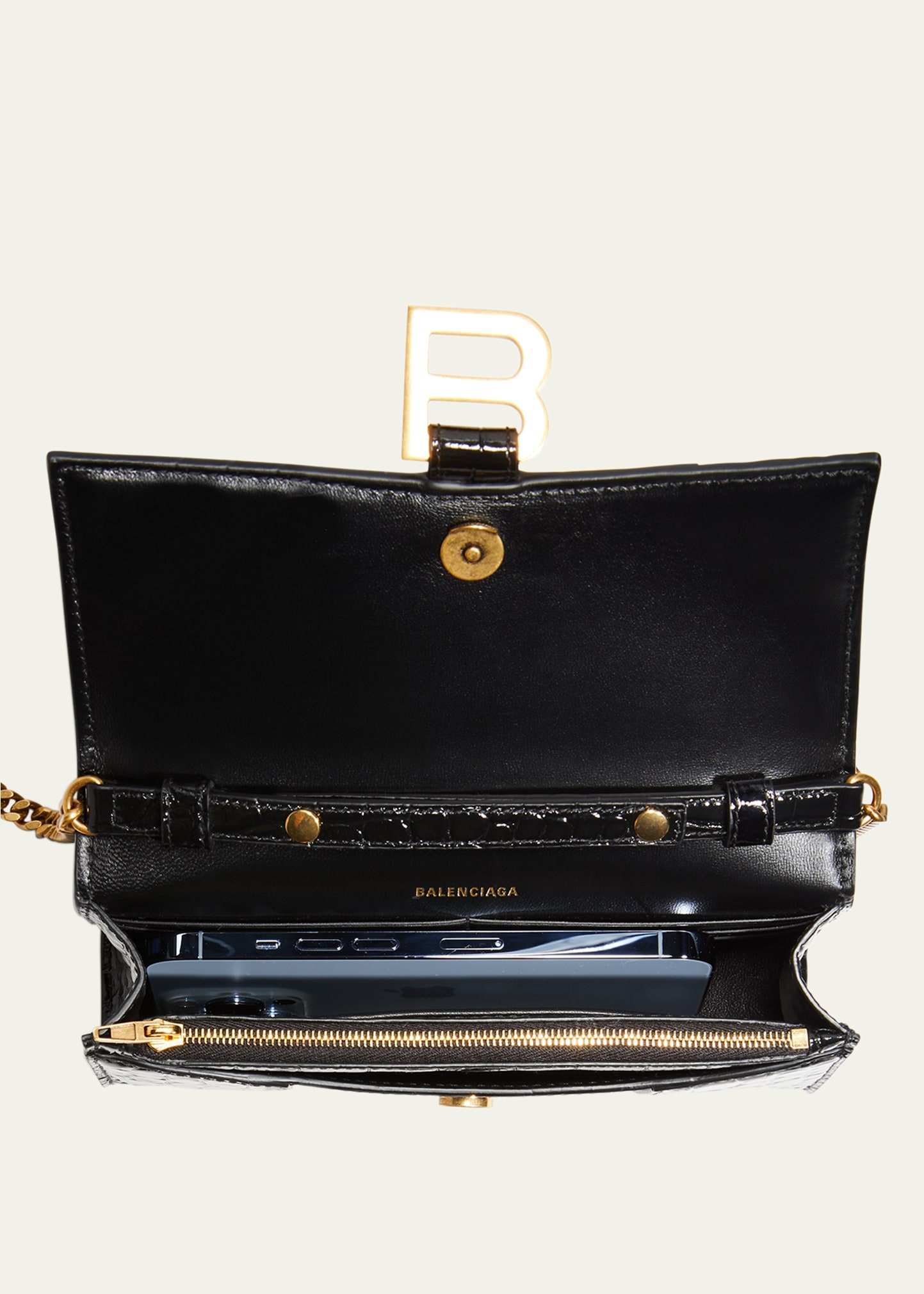 Hourglass Shiny Mock-Croc Chain Wallet - 5
