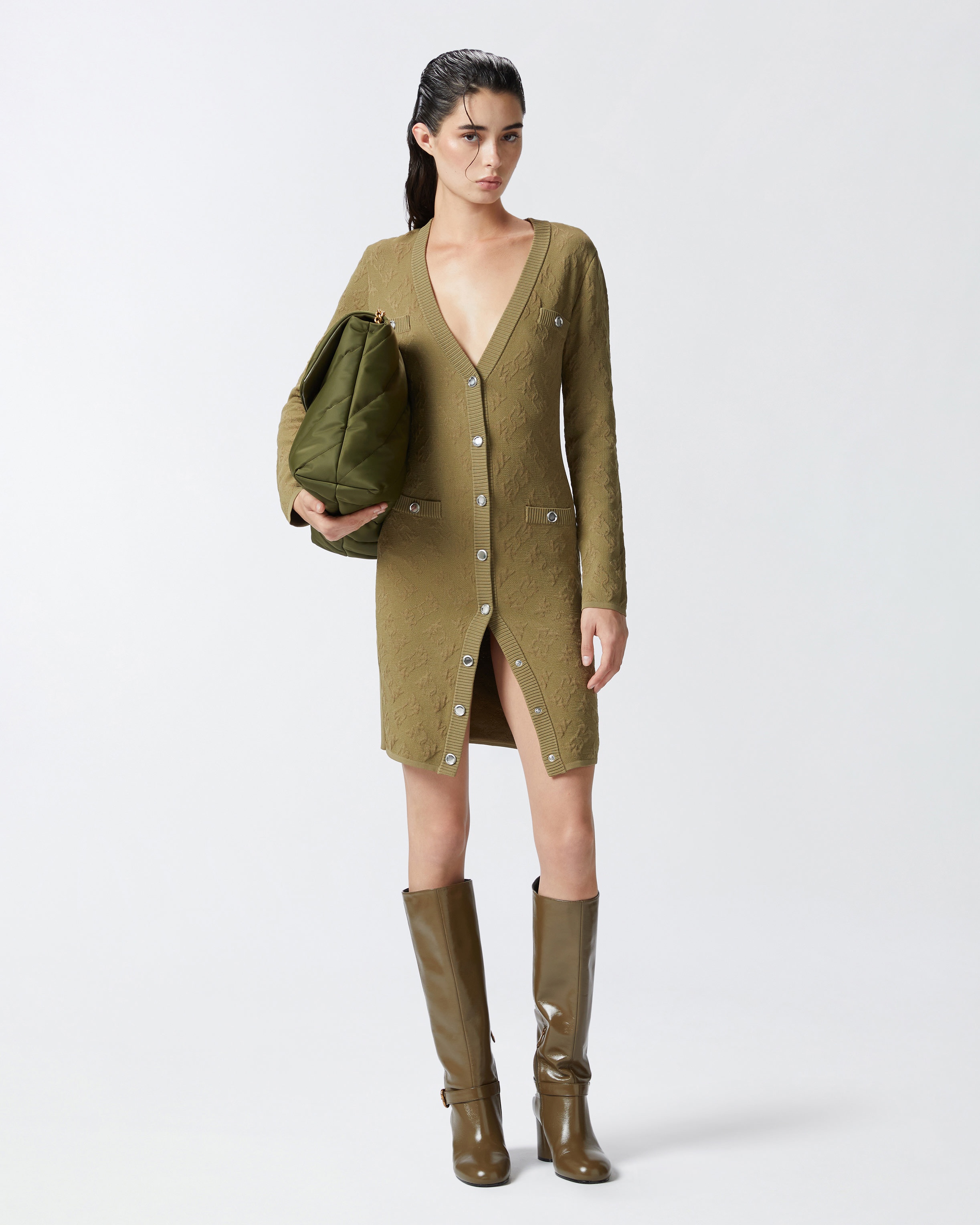 JACQUARD LOGO KNITTED CARDIGAN DRESS - 2