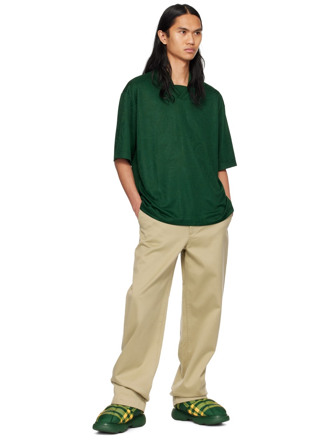 Green & Yellow Check Pillow Boots - 5