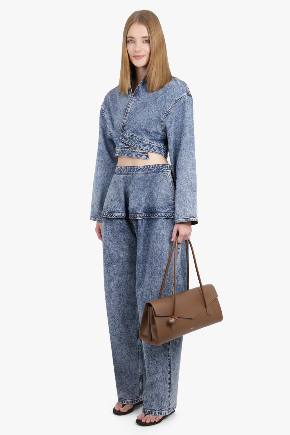 SPIRAL WRAP CROPPED L/S DENIM JACKET | SNOW BLUE - 2