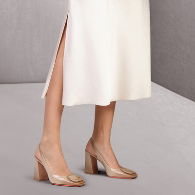 Santoni Women's beige patent leather high-heel slingback outlook