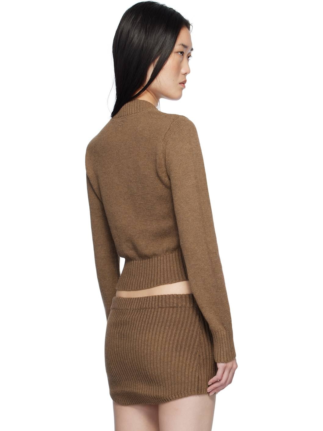 Brown Rowe V Neck Knit Sweater - 3
