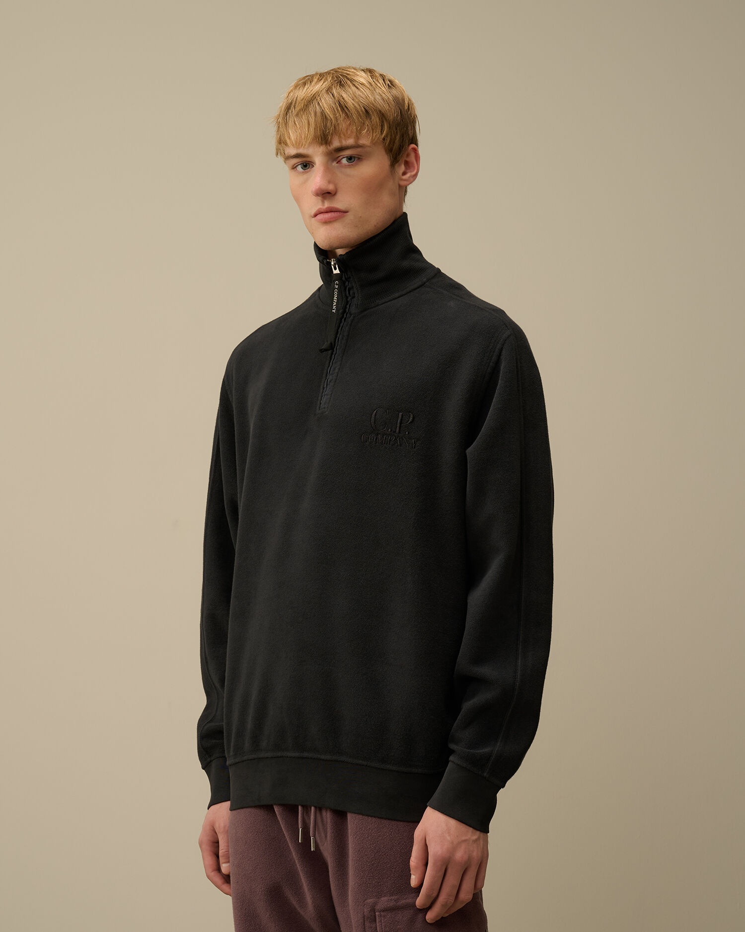 Reverse Brushed & Emerized Diagonal Fleece Half Zipped Sweatshirt - 2
