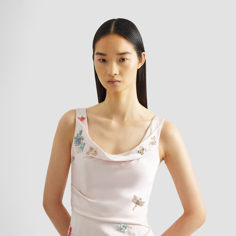 EMBELLISHED SATIN CADY SLEEVELESS MIDI DRESS 5