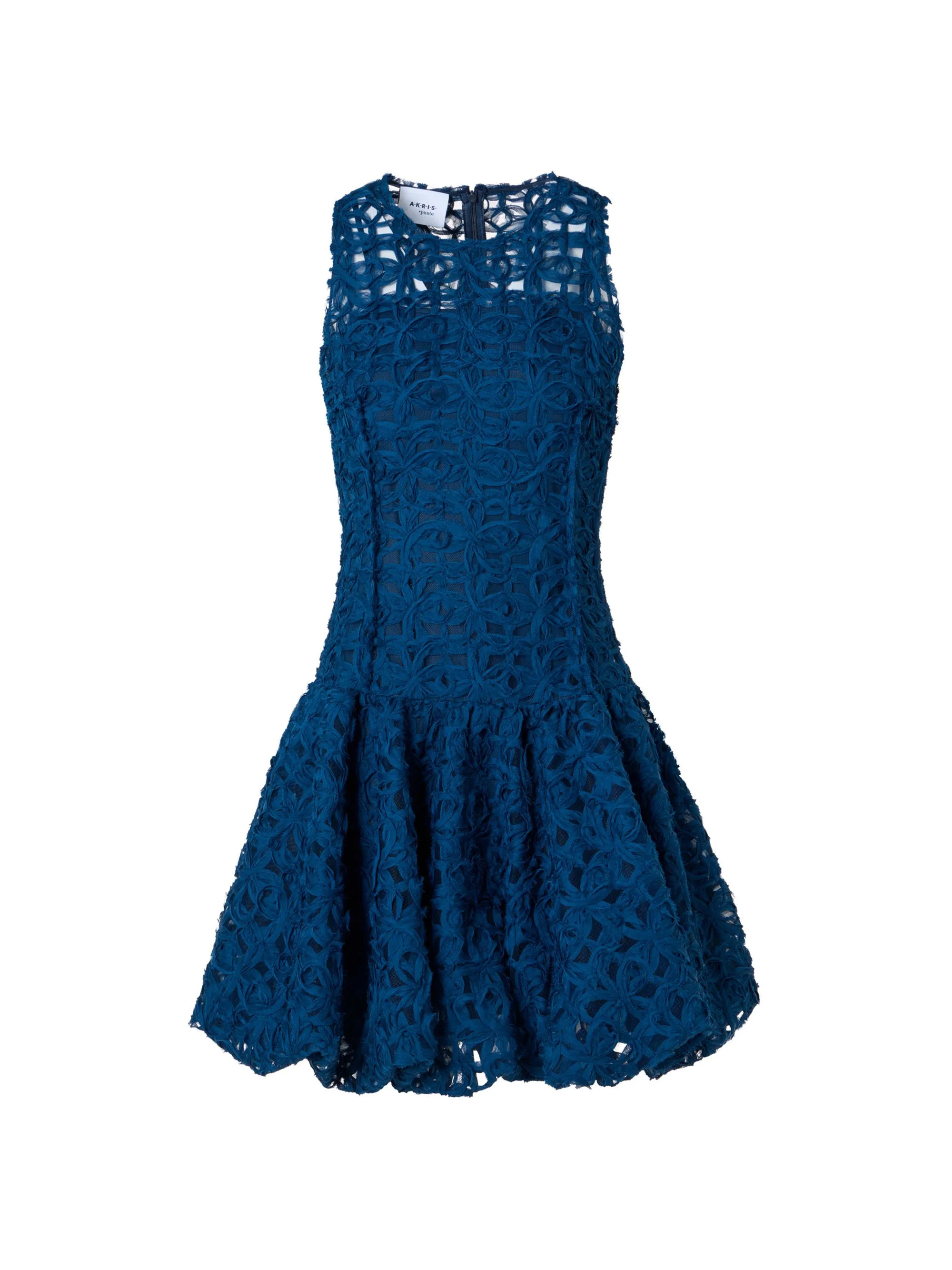 Women's Embroidered Tulle Sleeveless Minidress - Dark Blue - 1