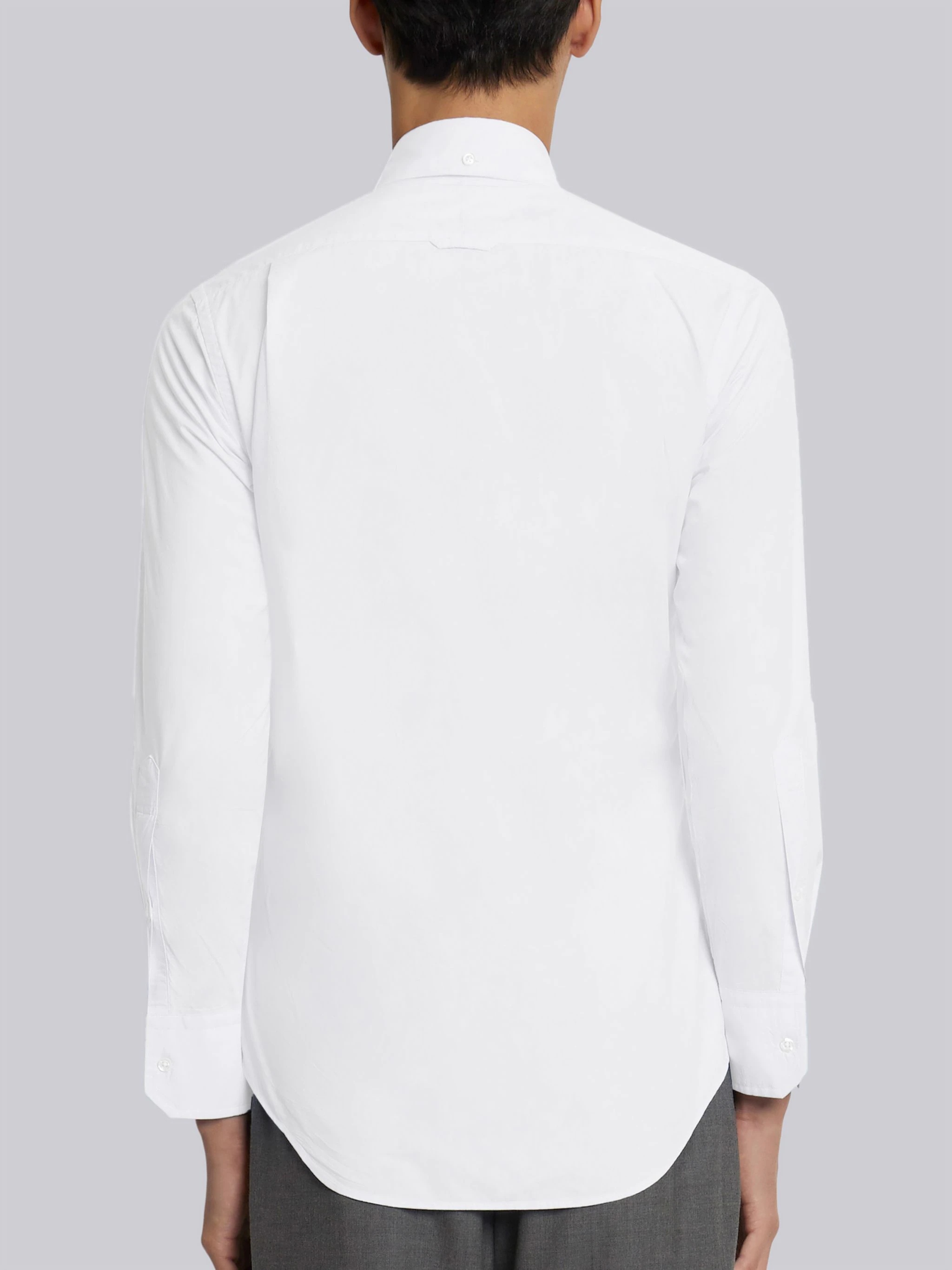 Off White Solid Poplin Stripe Grosgrain Placket Classic Fit Shirt - 4