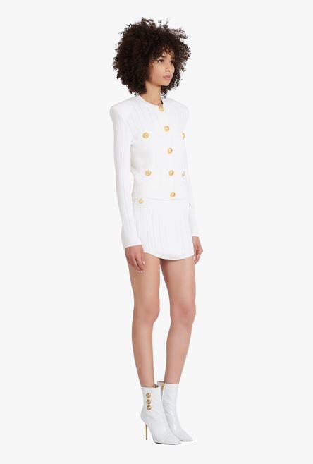 Cropped white eco-designed knit cardigan with gold-tone buttons - 7