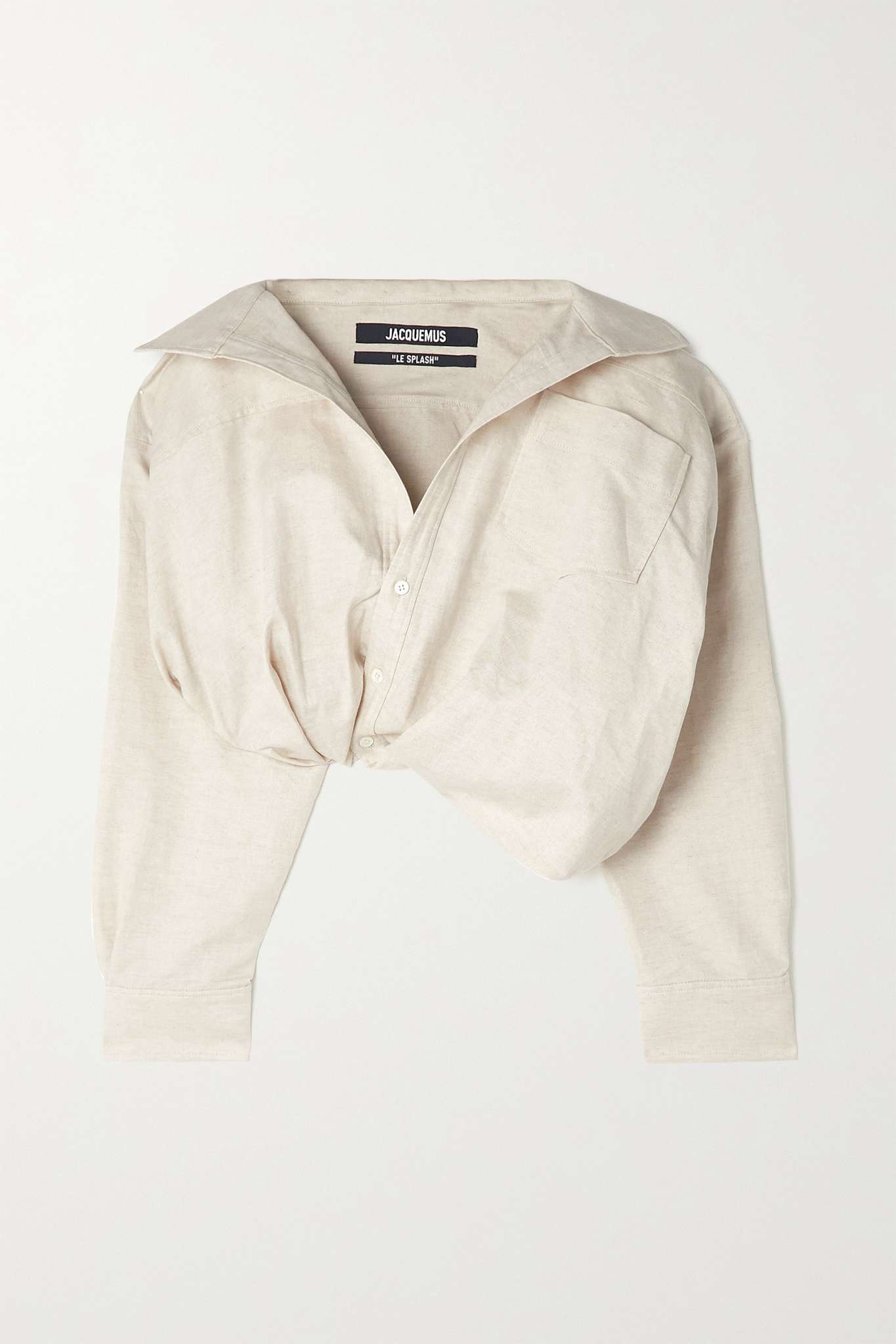 Mejean cropped twisted cotton and linen-blend shirt - 1