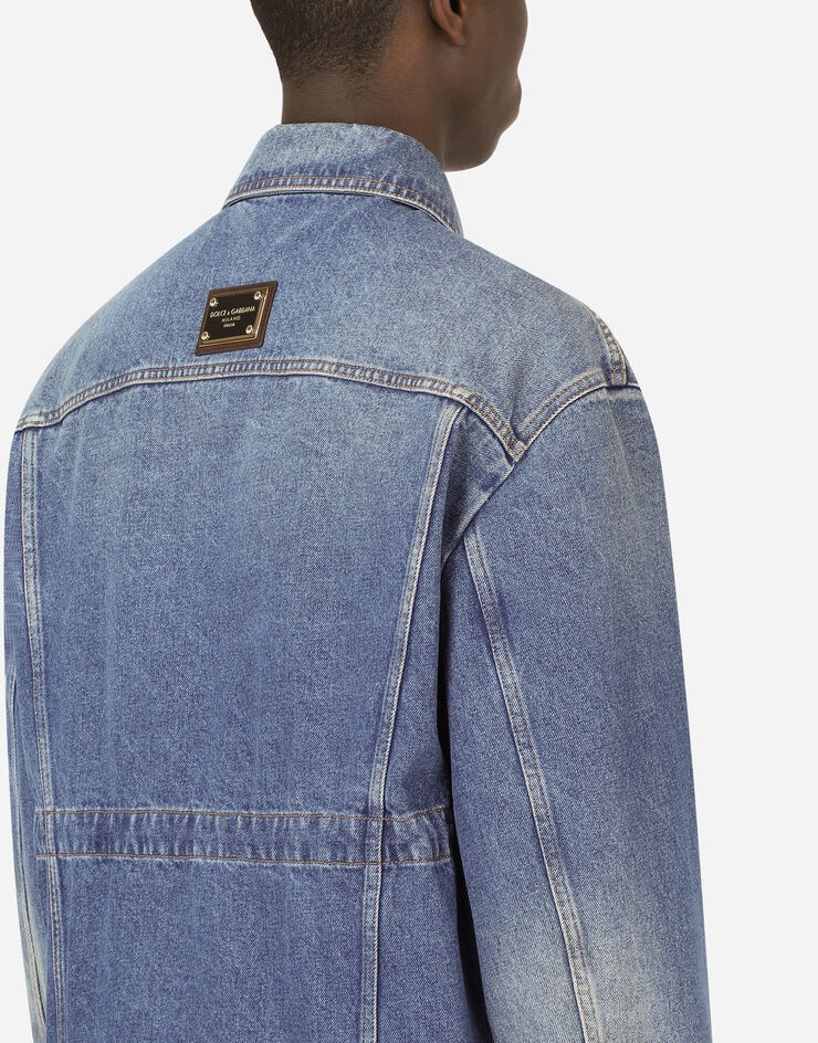 Blue denim jacket with branded plate - 5