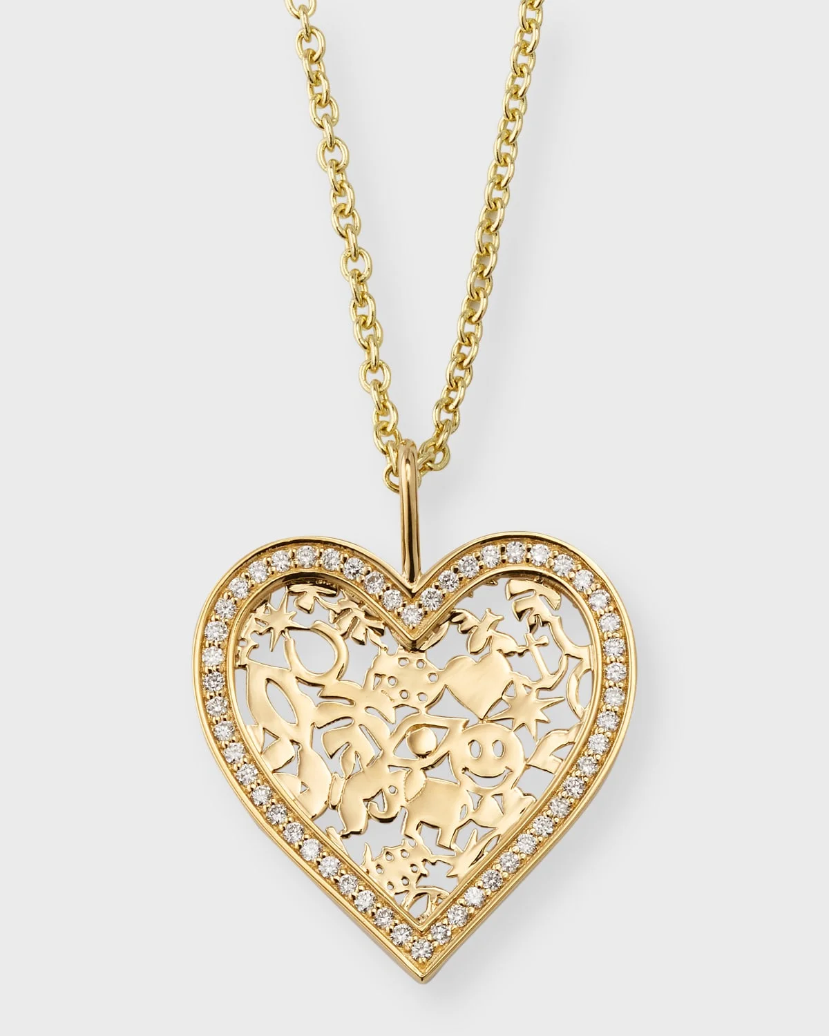 14K Gold Large Icon Wallpaper Heart Charm Necklace with Diamonds - 1