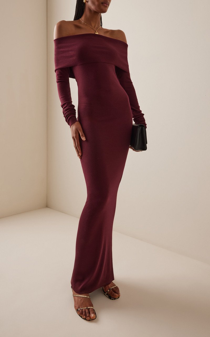 ÉTERNE Off-The-Shoulder Cotton-Modal Maxi Dress burgundy outlook