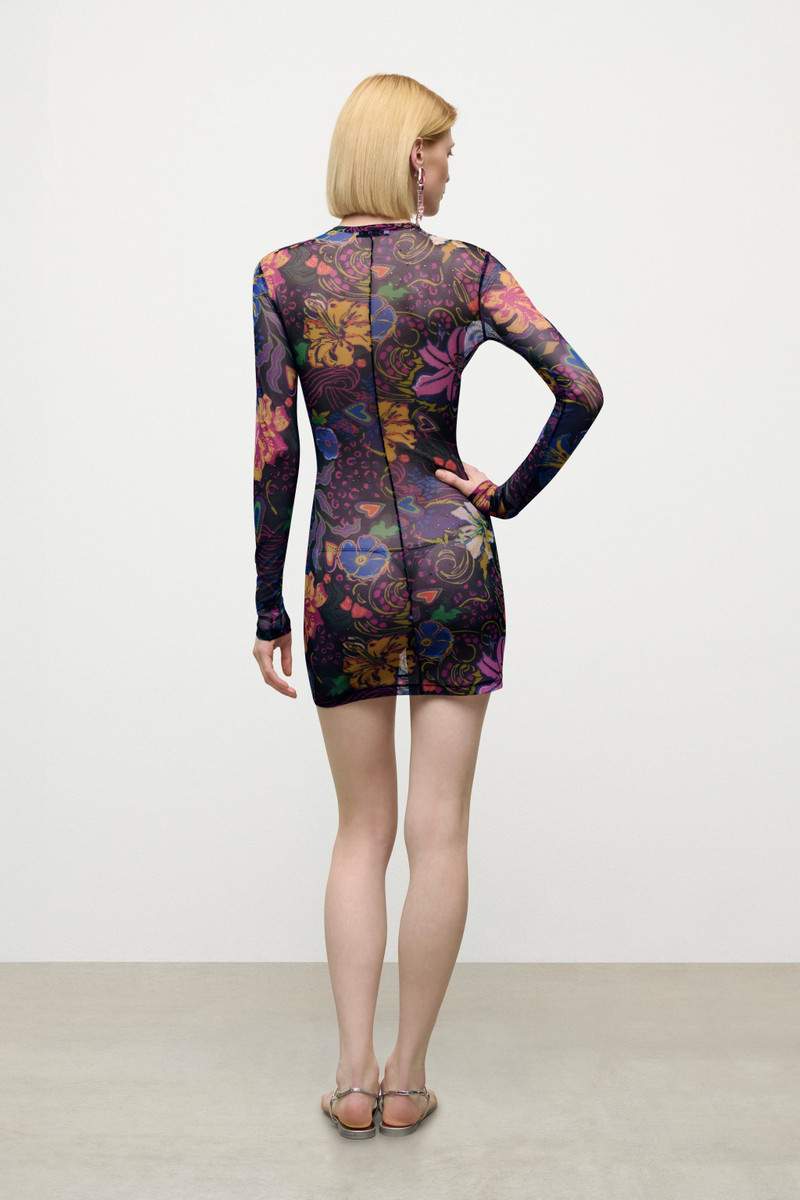 HOTFIX PRINTED TULLE LONG SLEEVE MINI DRESS 4