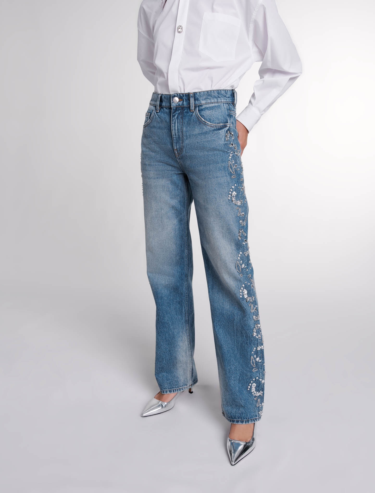 NWT Maje Panna hi-rise popular embroidered Jeans