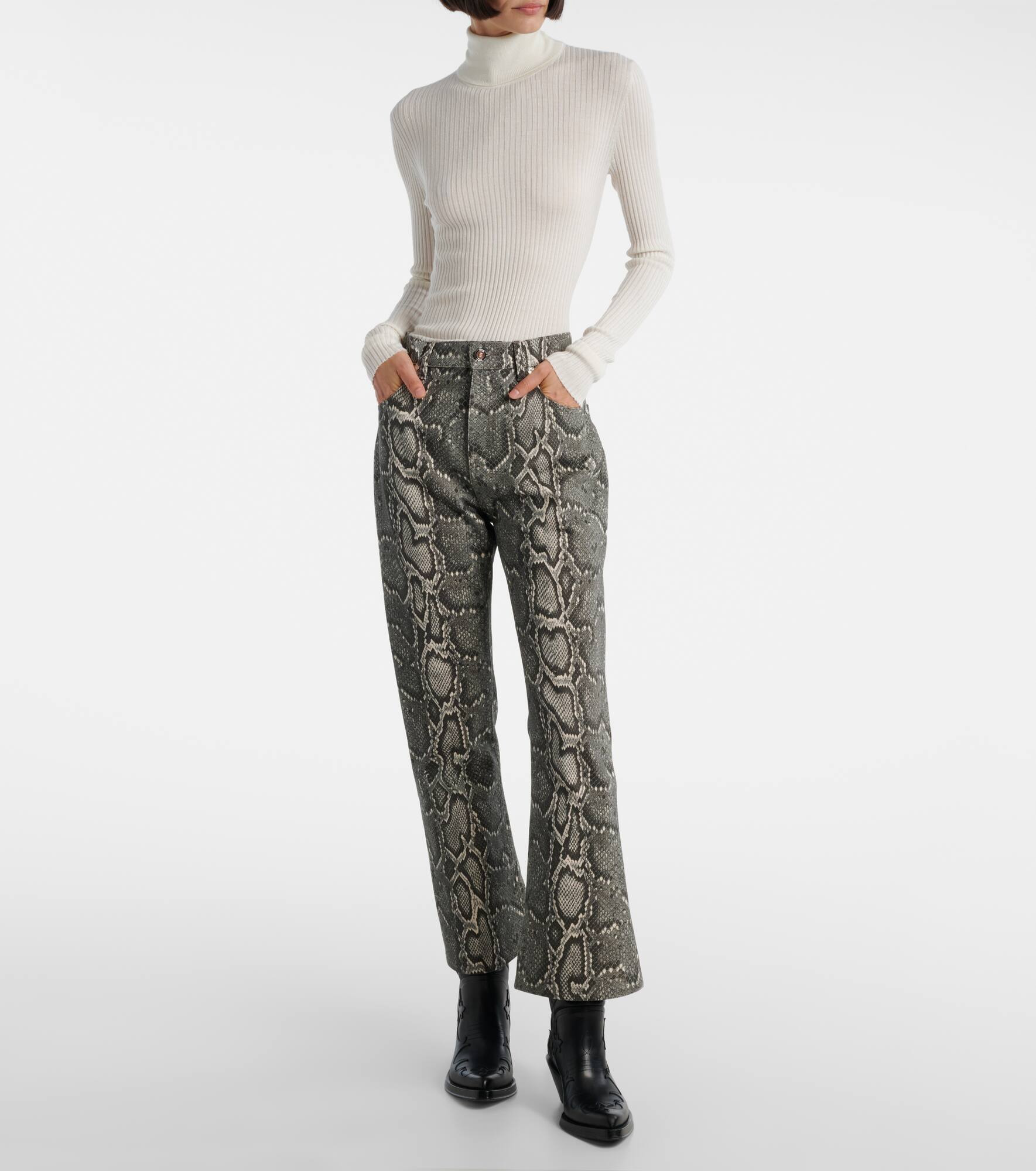 Ezra snake-effect high-rise bootcut jeans - 2