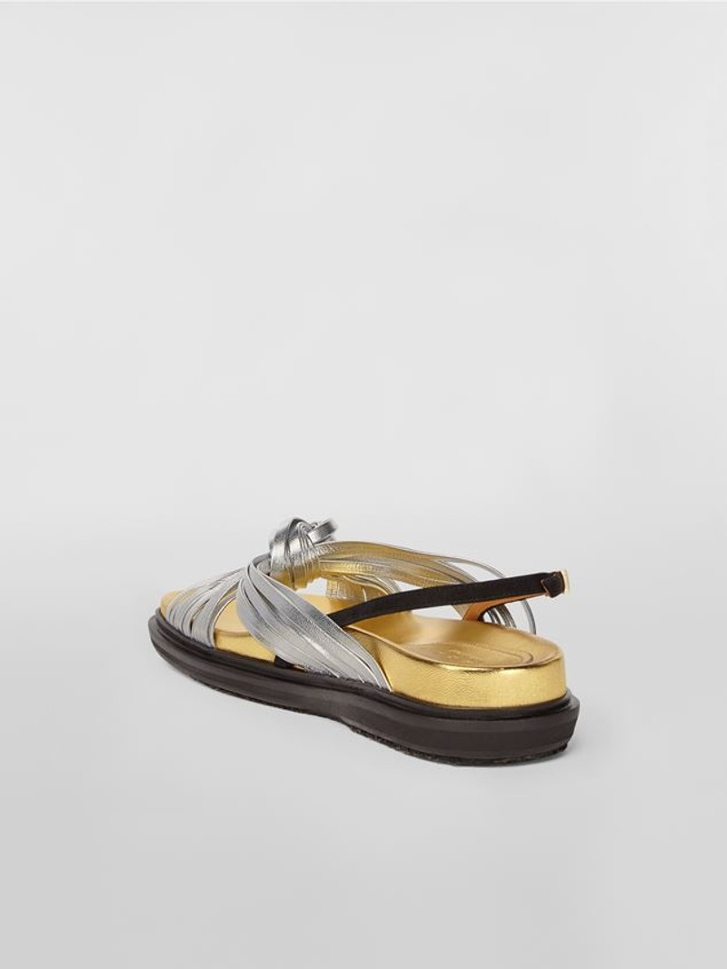 SILVER LAMINATED LEATHER FUSSBETT WTIH CRISS-CROSS STRAPS 3