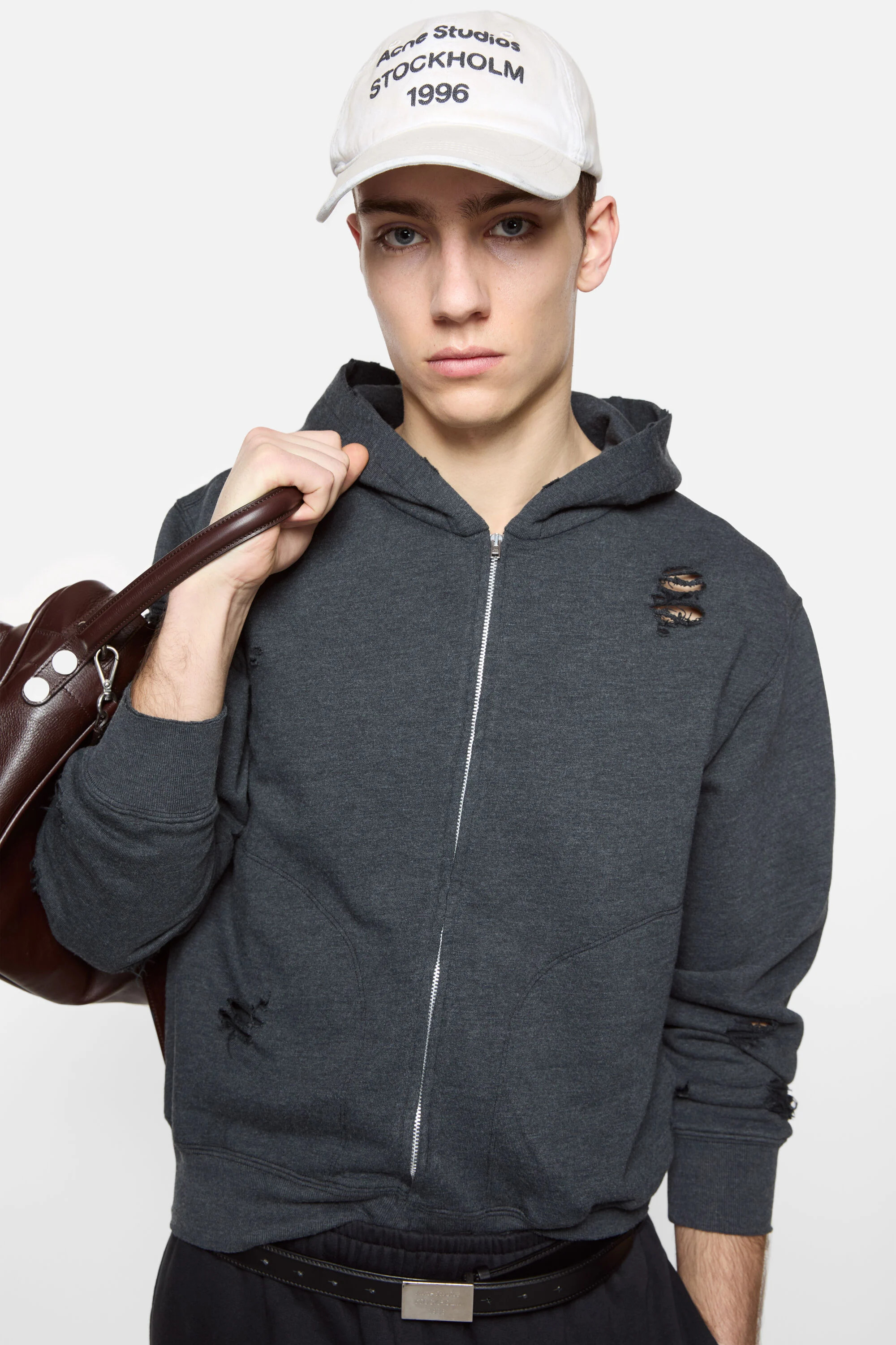 Hooded zipper sweater - Black melange - 4