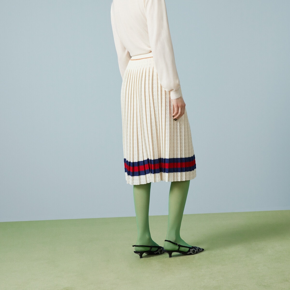 Cotton pleated skirt with Web - 6