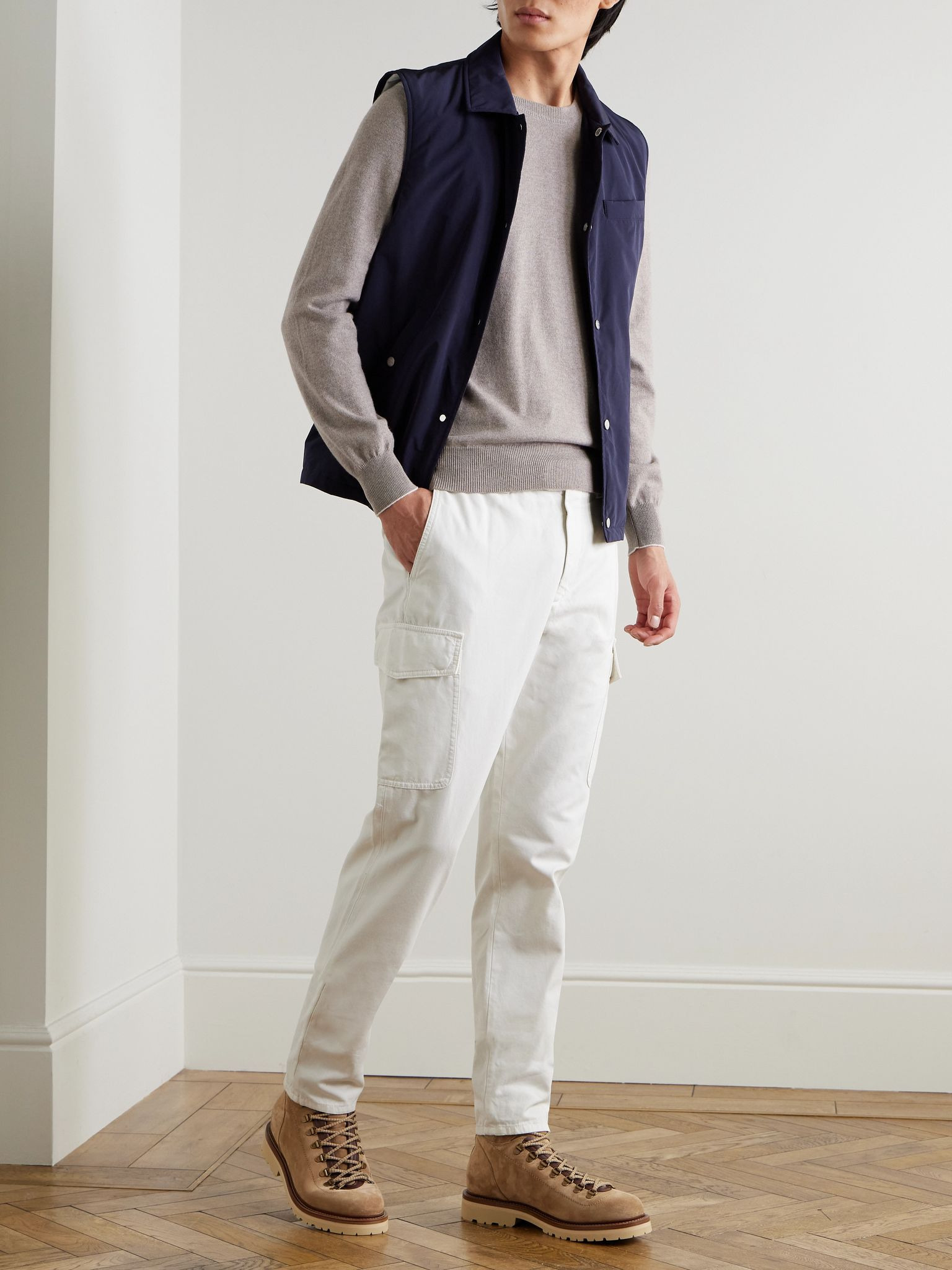 Straight-Leg Cotton-Gabardine Cargo Trousers White - 2