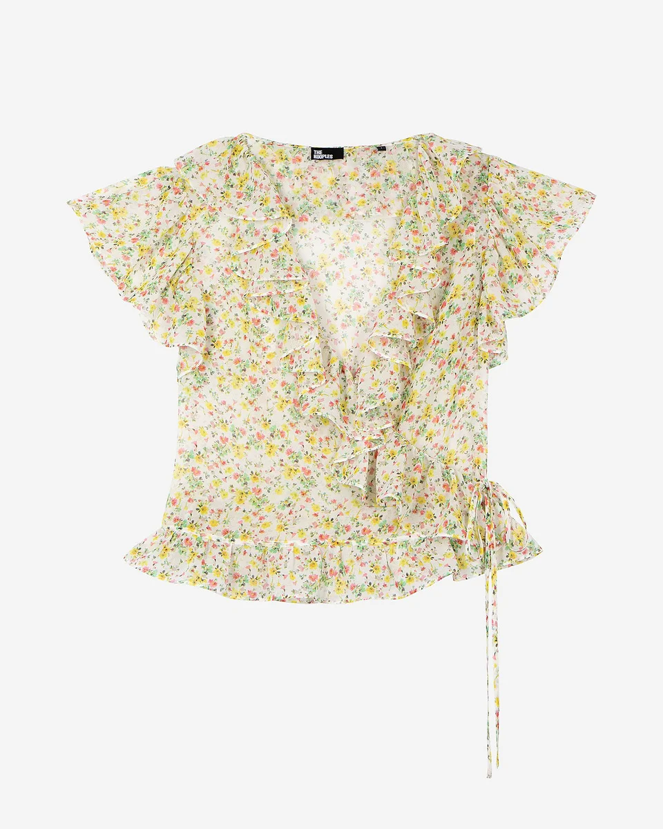 WHITE FLORAL PRINT RUFFLED TOP - 1