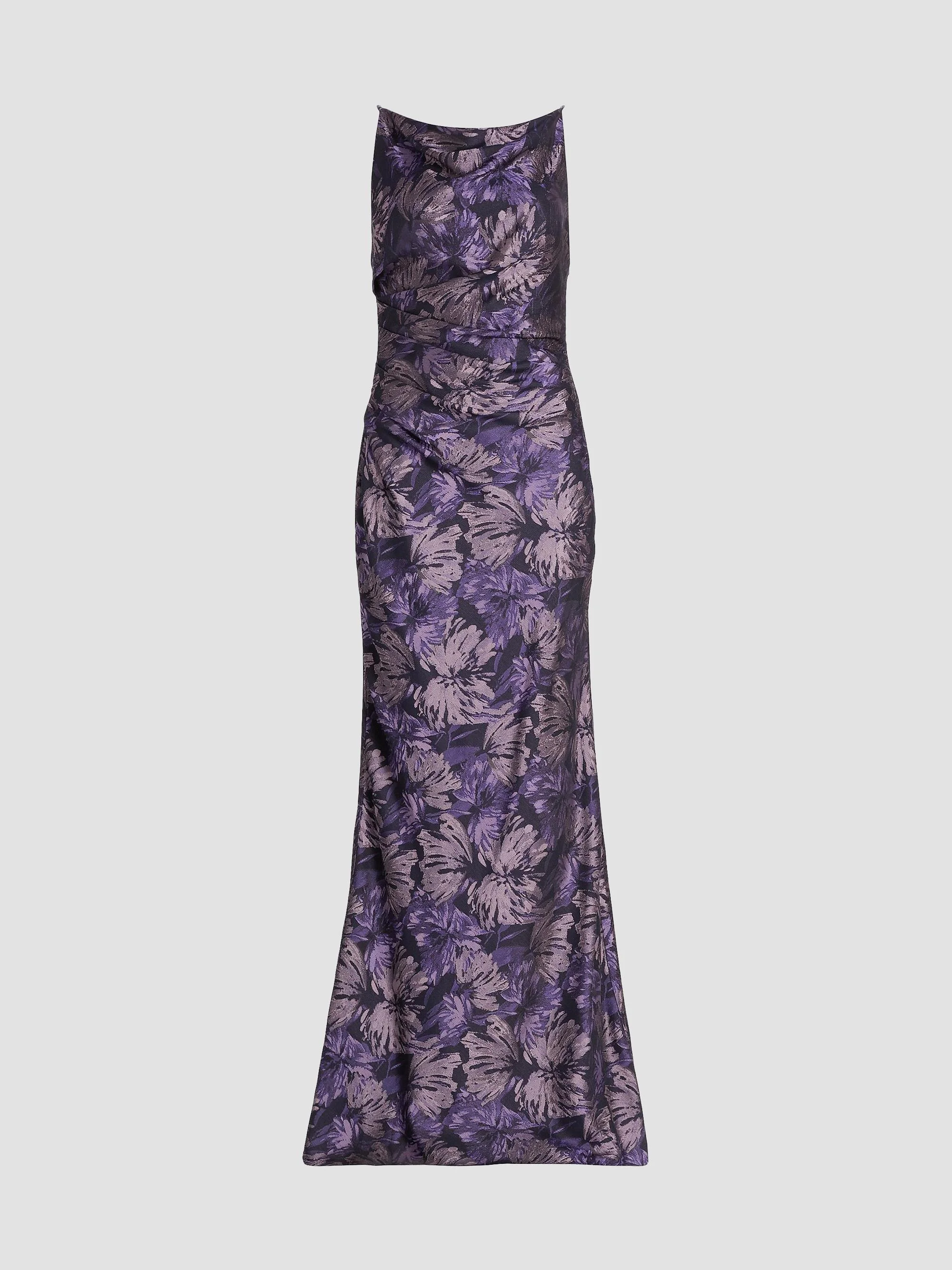 Women's Floral Pleated Sleeveless Gown - Amethyst Multi - 1