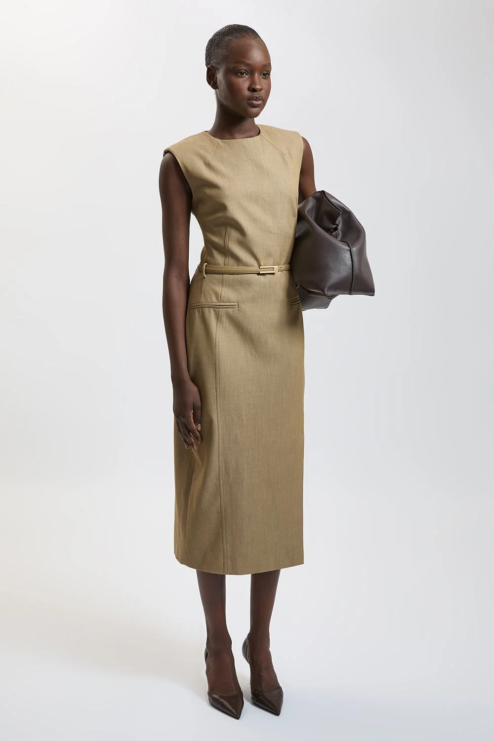 Petite Tailored Belted Midi Skirt Pencil Dress - 1
