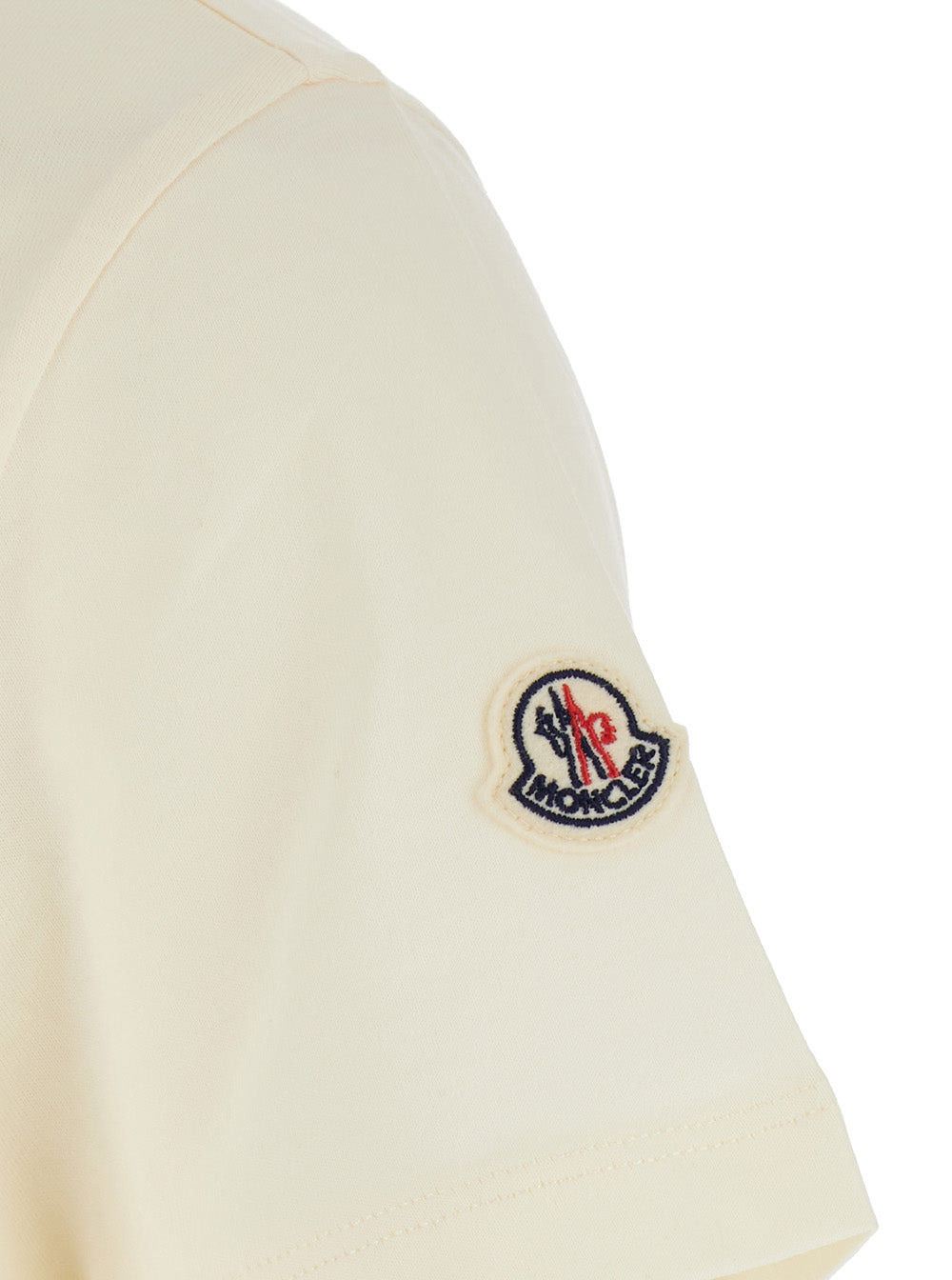 Moncler Women White Crewneck T-Shirt With Tonal Logo Lettering Embroidery On The Front And Logo Patc - 3