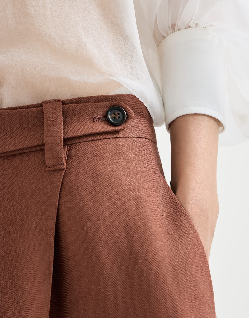 Viscose and linen fluid twill wide trousers with monili 4