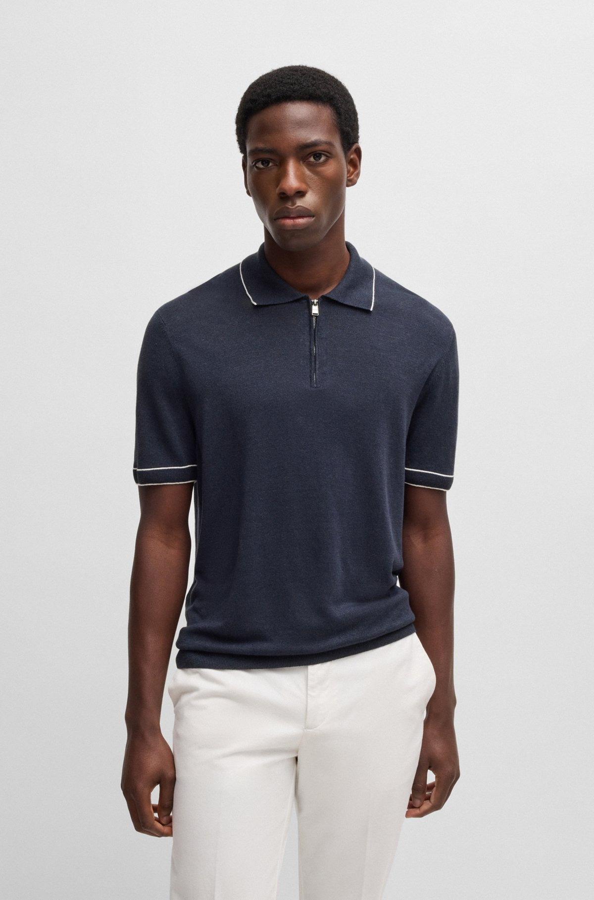 LINEN-BLEND SWEATER WITH ZIP PLACKET - 2