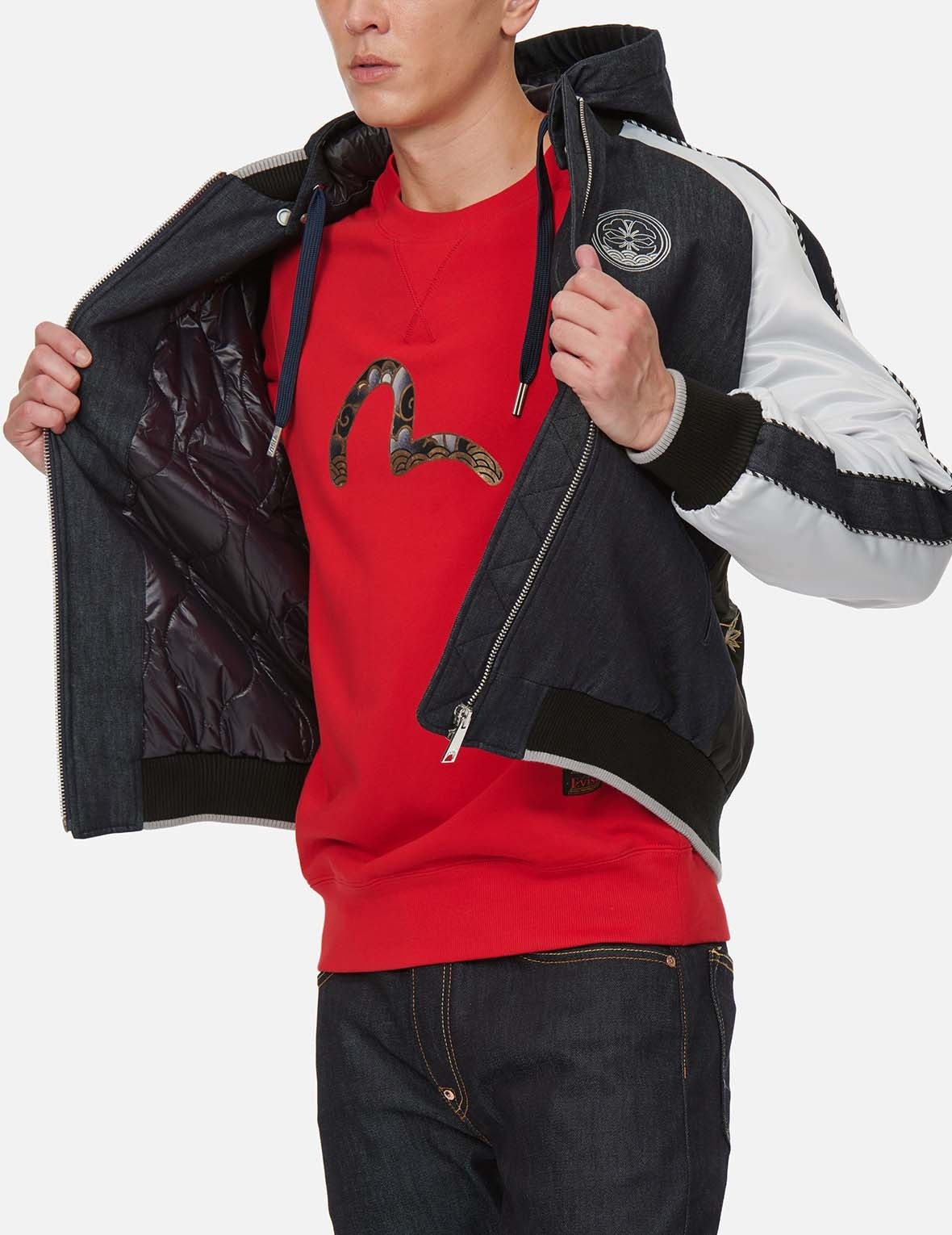 DRAGON EMBROIDERED FABRIC BLOCKING PADDED SOUVENIR JACKET - 8