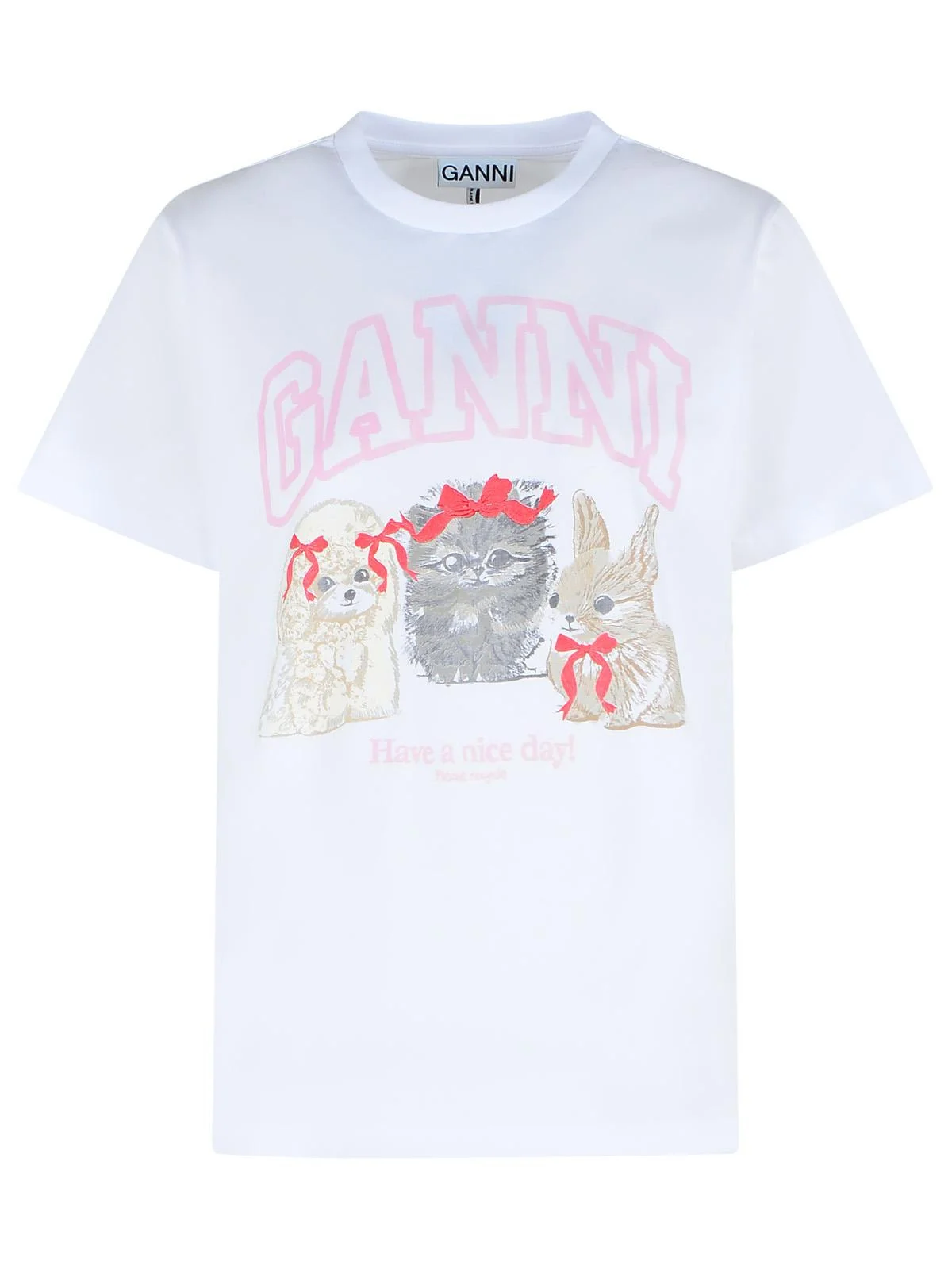 Ganni White Cotton T-Shirt Women - 1