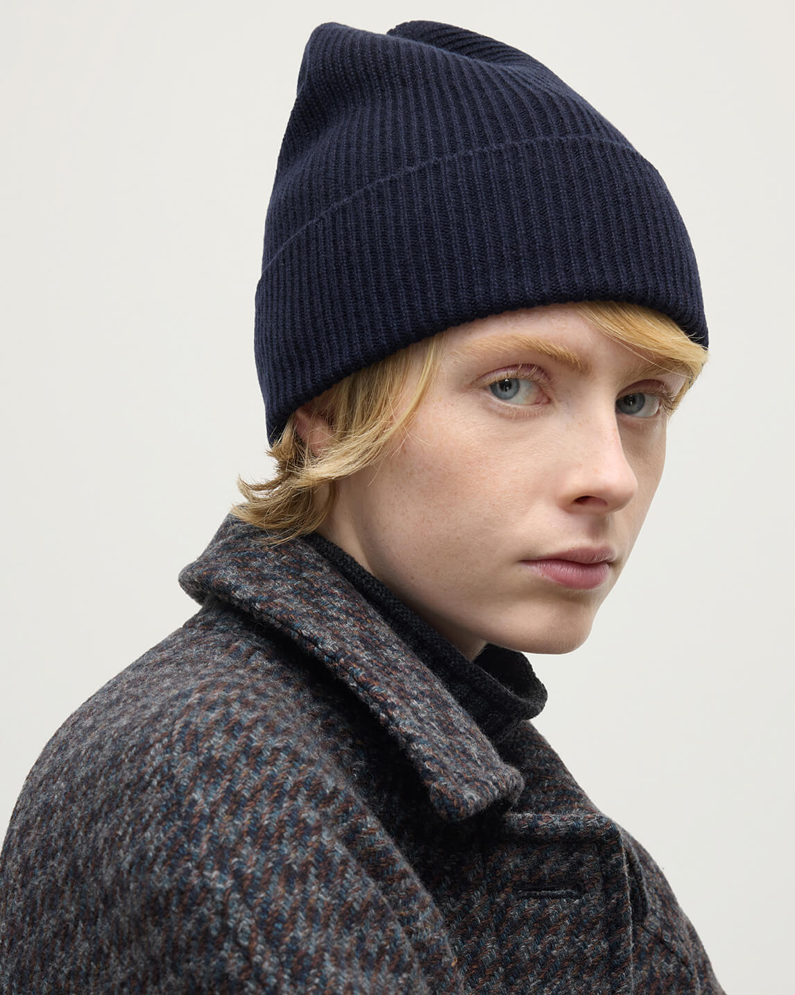 Slouchy Navy Cashmere Beanie - 3
