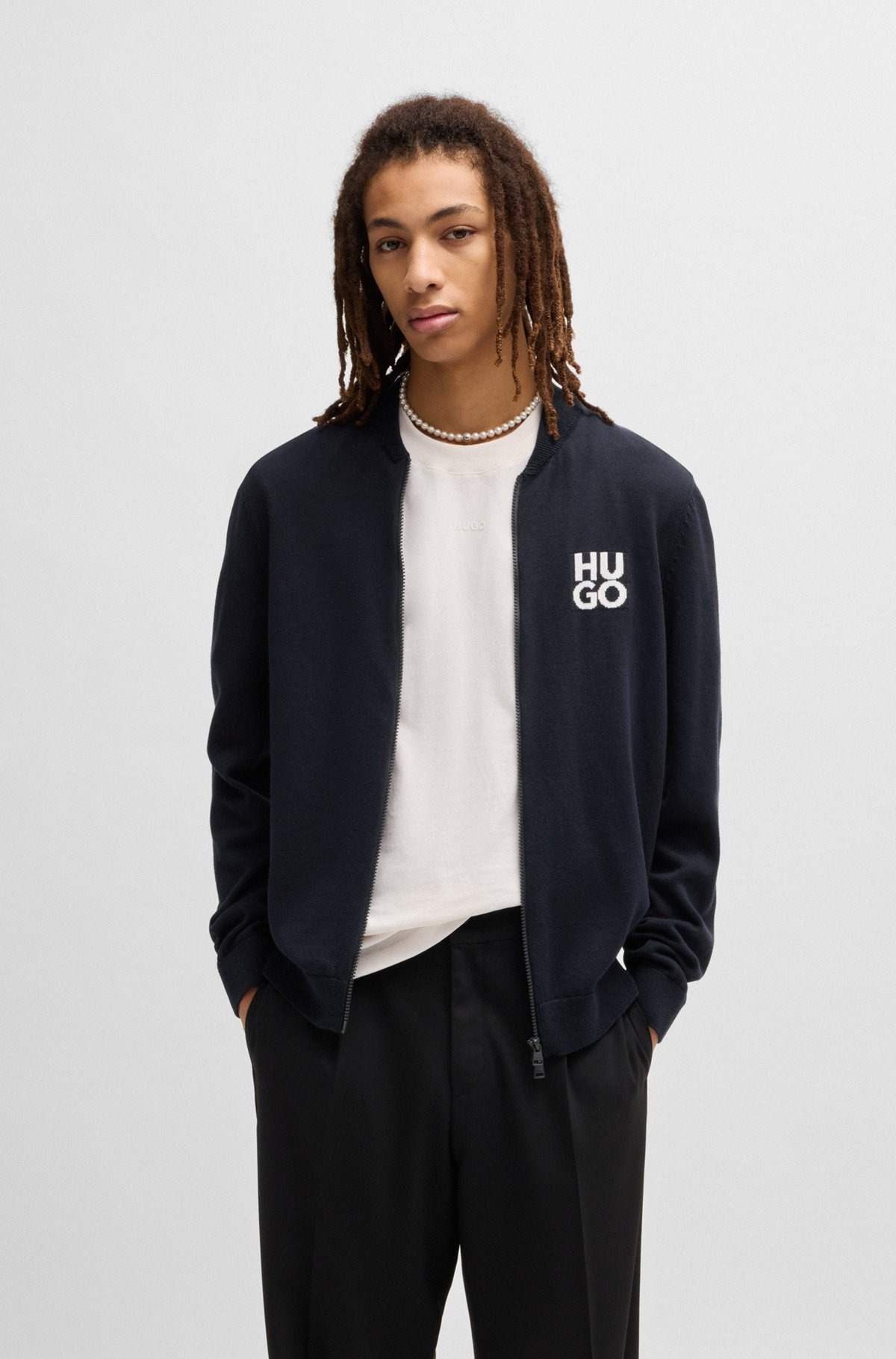 ZIP-UP CARDIGAN IN COTTON WITH STACKED LOGO - 2