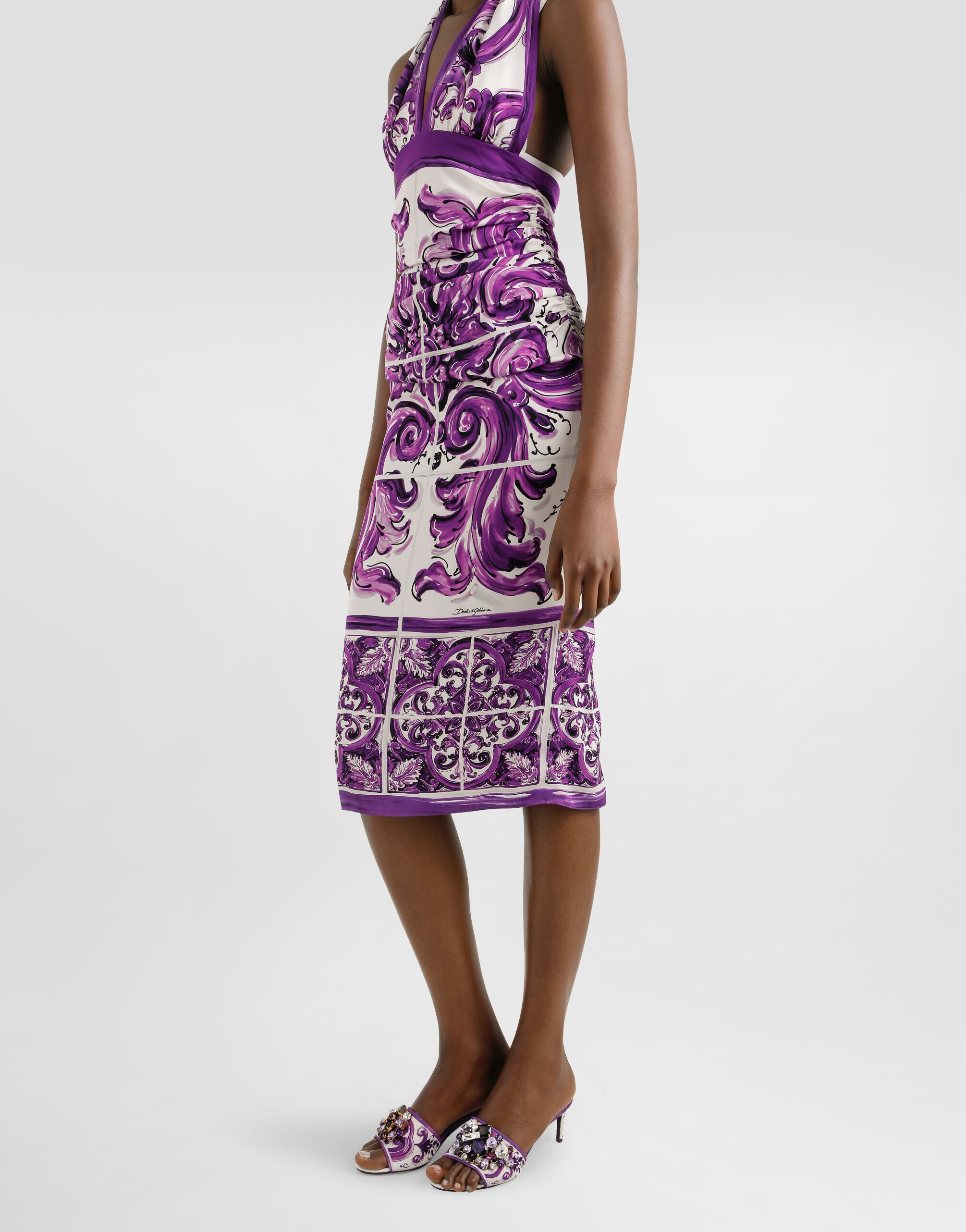 Majolica-print charmeuse dress - 4
