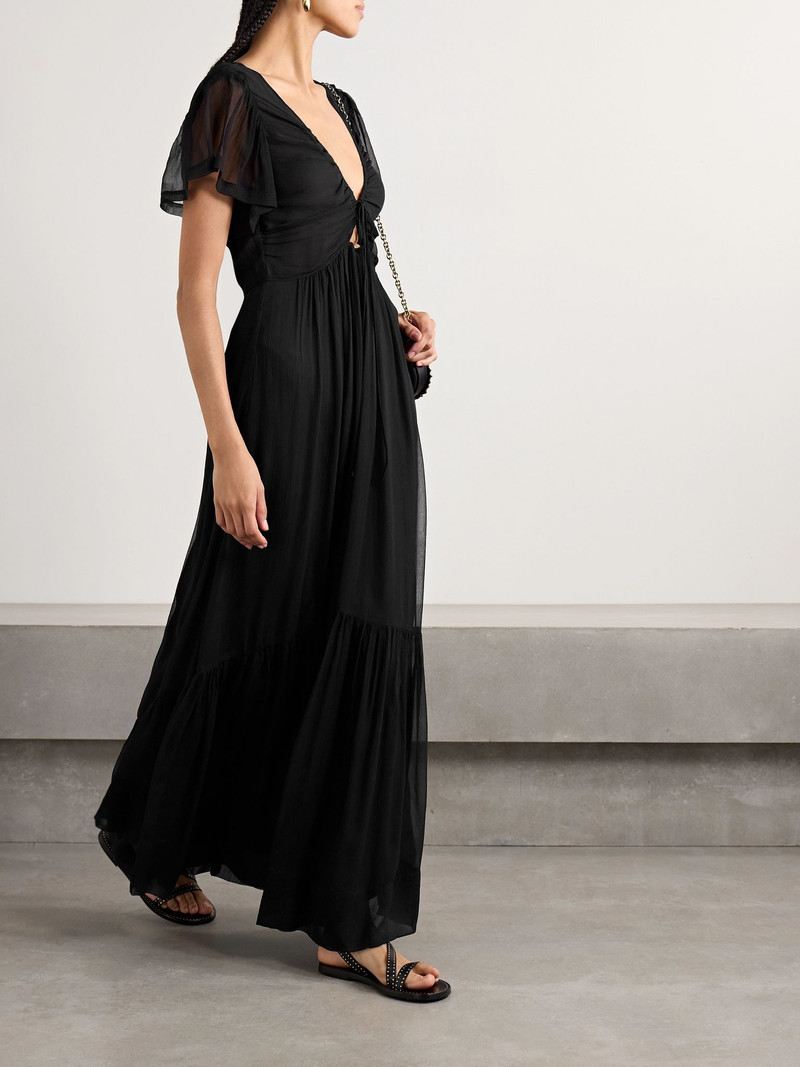 Isabel Marant Agathe tiered gathered silk-crepon maxi dress Black outlook