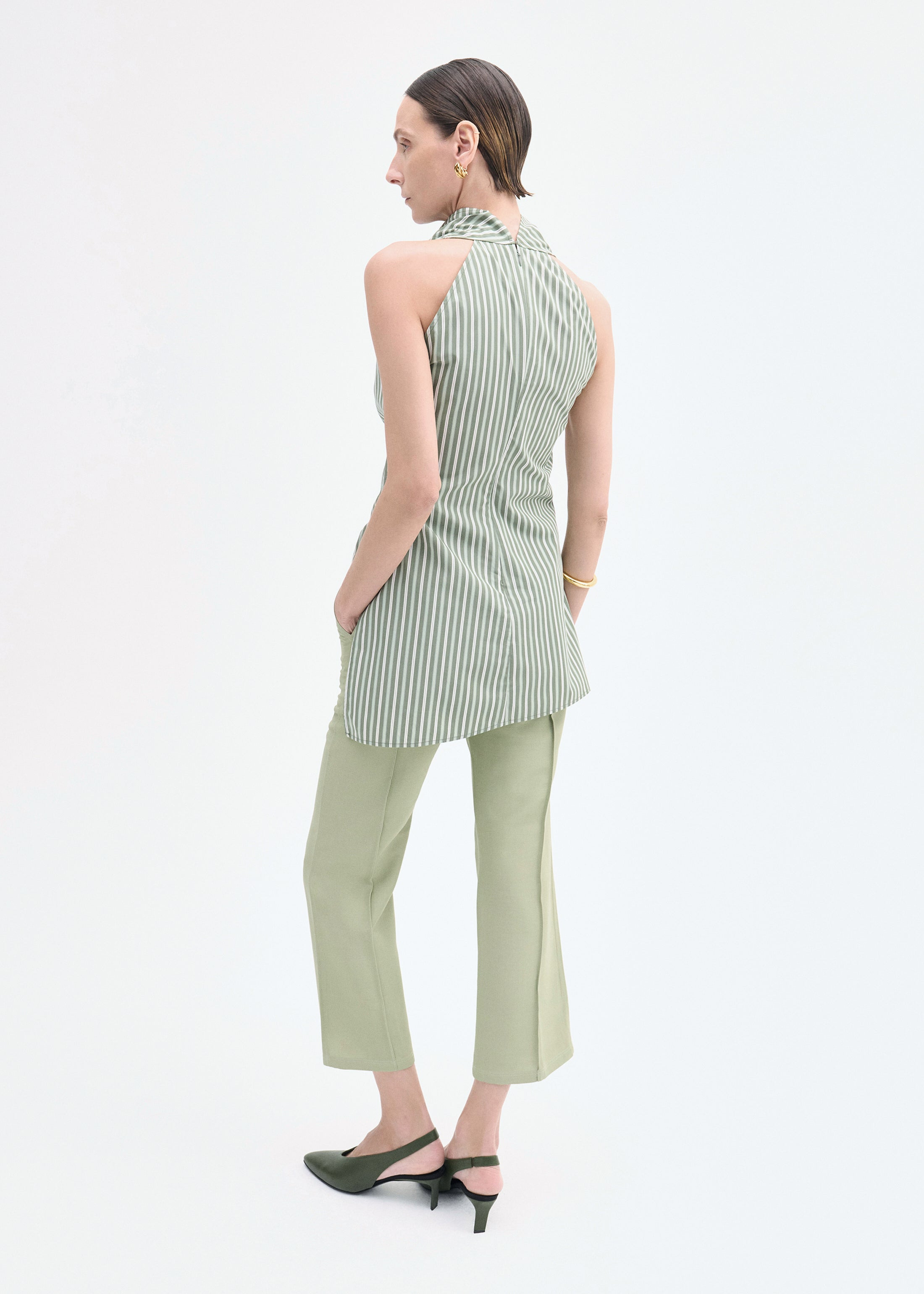 Sleeveless Cowl Neck Top in Striped Poplin - 4